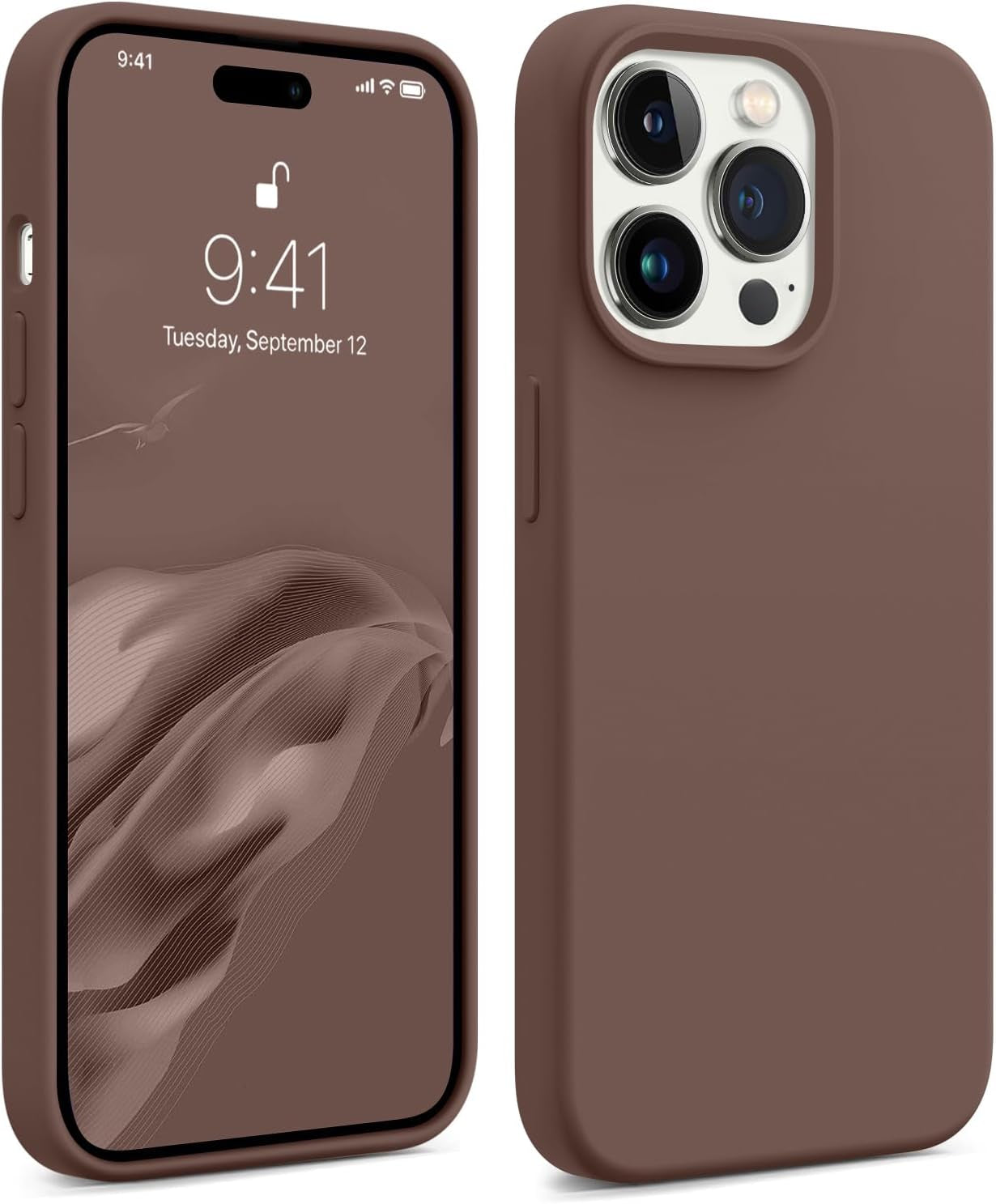 AOTESIER Compatible with Iphone 14 Pro Case, [Upgraded Liquid Silicone] [Soft Anti-Scratch Microfiber Lining] Shockproof Full Body Protective Phone Case for Iphone 14 Pro,6.1 Inch - Azure Blue  AOTESIER Brown  