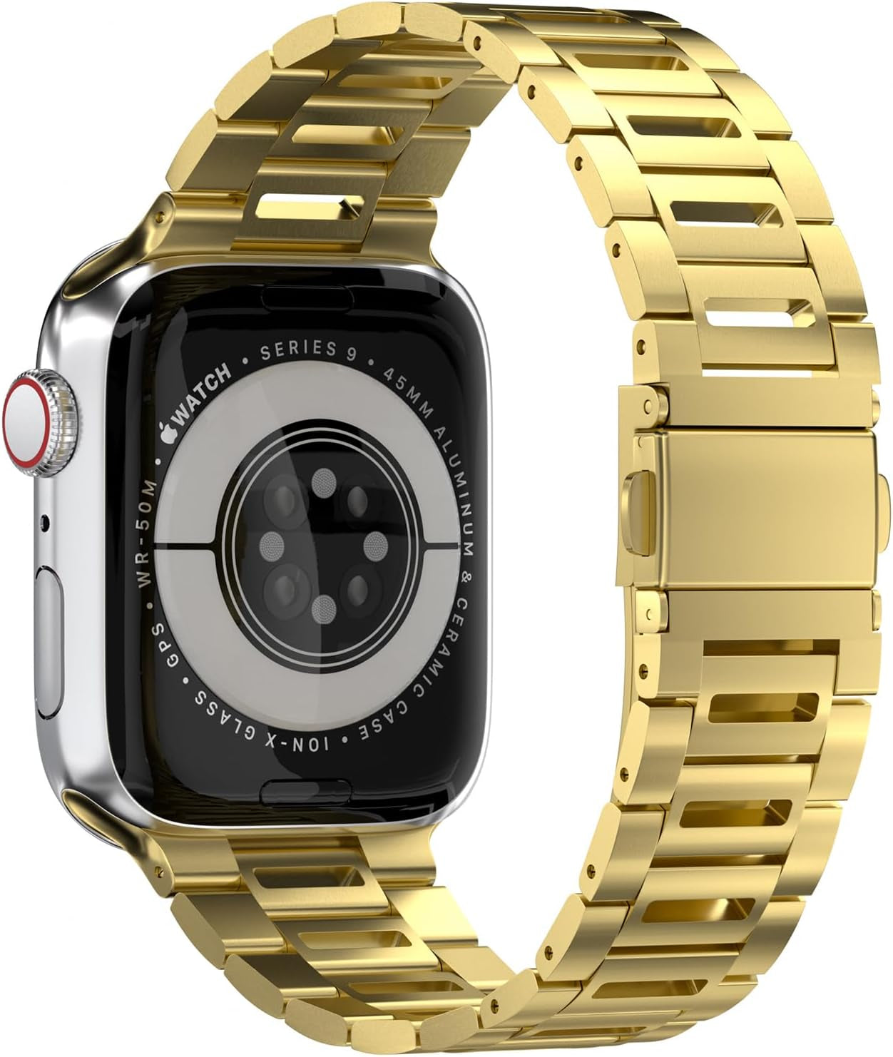 Finestone Metal Band for Apple Watch - Stainless Steel Apple Watch Band Compatible with Apple Watch 41Mm 40Mm 38Mm - Slim Hollow-Out Design Strap for Iwatch Series 9/8/7/6/5/4/3/2/1 SE Women Men Gold