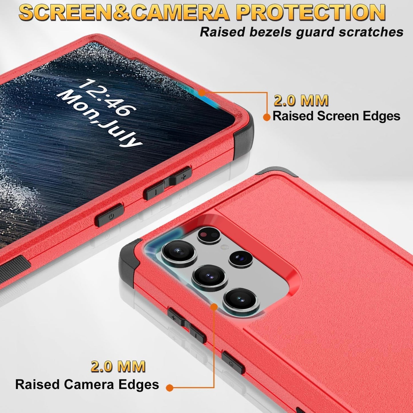 For Samsung Galaxy S22 Ultra Case,Shockproof Dropproof Galaxy S22 Ultra Case,Rugged Heavy Duty Protective for S22 Ultra Case 6.8 Inch (Red/Black)