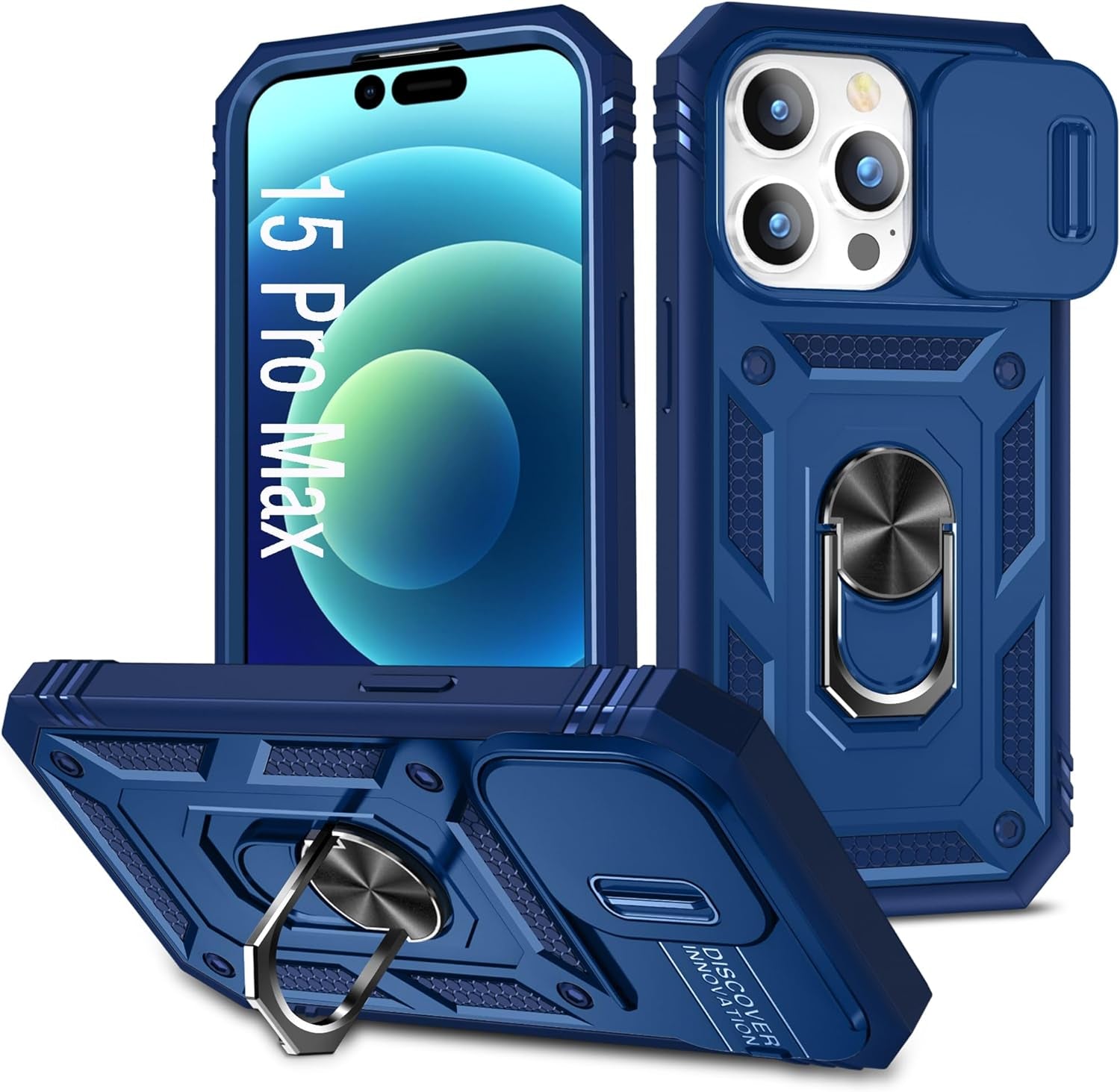 DAWEIXEAU Case Compatible with Iphone 15 Pro Max, Shockproof Impact Resistant with Slide Lens Protective Cover Case for Iphone 15 Pro Max 6.7 Inch (Pink Green)  DAWEIXEAU Blue Iphone 15 Pro Max 6.7" 