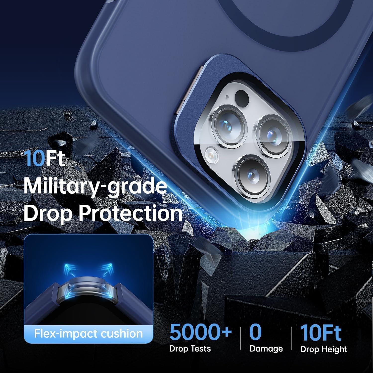 Degeca for Iphone 14 Pro Case, Military Grade Drop Protection, Compatible with Magsafe, Built-In Stash Stand & Camera Lens Protector, Magnetic Phone Case 6.1", Blue  degeca   