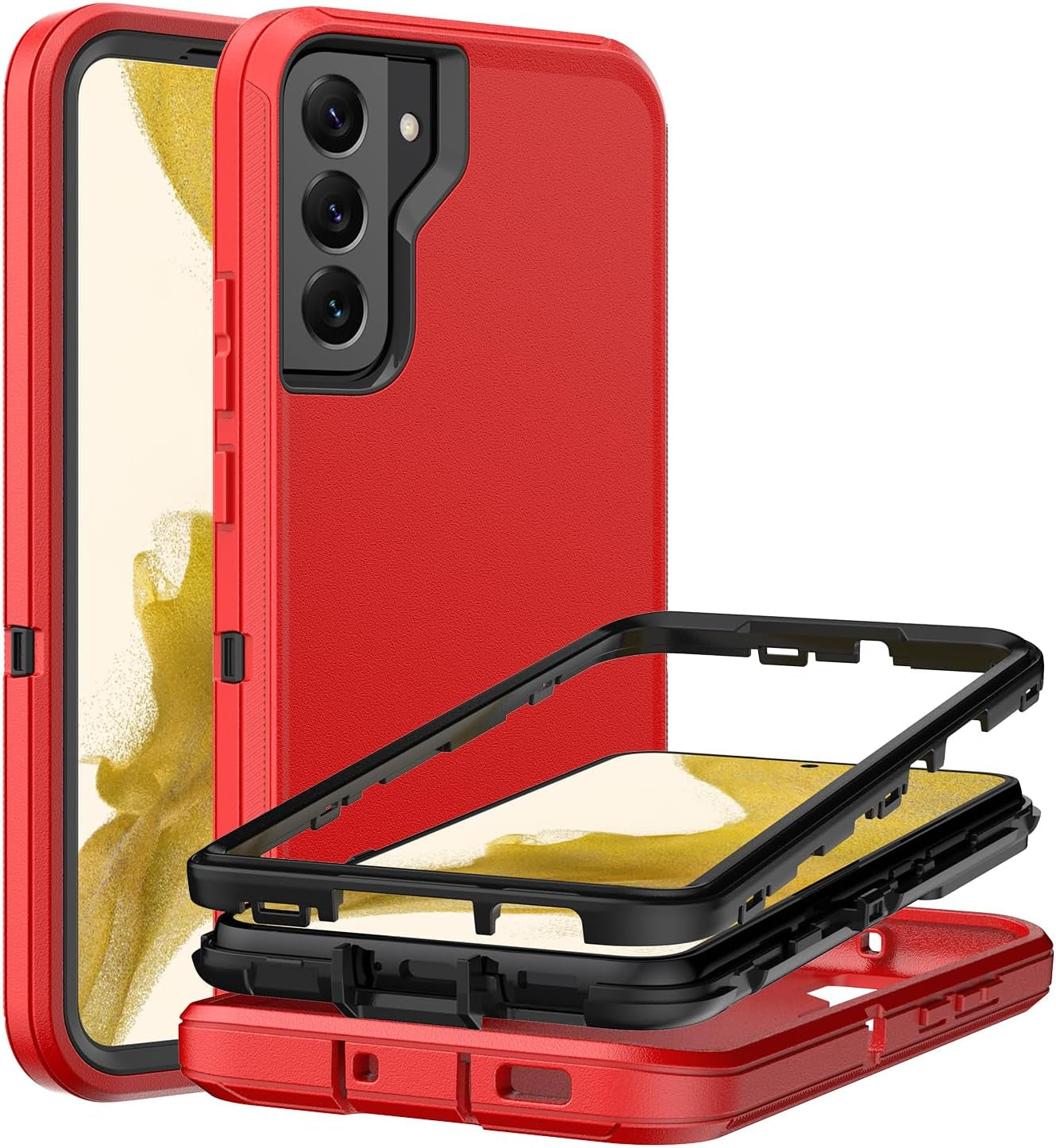 For Samsung Galaxy S22 plus Case with [2 Pack] HD Screen Protector, [Military-Grade] Shockproof Dust/Drop Proof 3-Layer Full Body Protection Heavy Duty Case for Galaxy S22+ Plus, Black