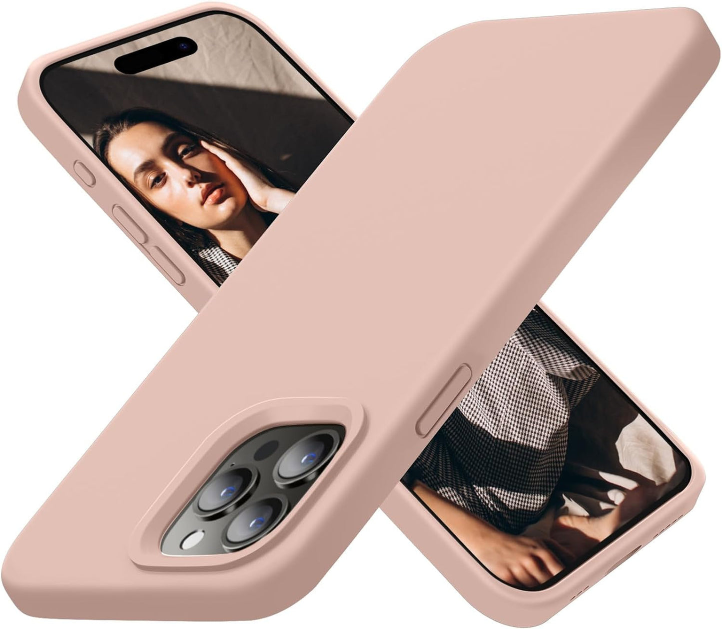 Cordking Designed for Iphone 15 Pro Case, Silicone Ultra Slim Shockproof Protective Phone Case with [Soft Anti-Scratch Microfiber Lining], 6.1 Inch, Alpine Green  Cordking Pinksand  