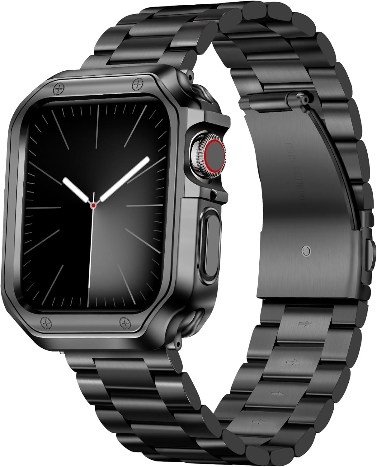 BINLUN Compatible with Apple Watch Band 45Mm 44Mm 42Mm 41Mm 40Mm 38Mm Matte Stainless Steel Metal Watch Strap with Polished TPU Watch Case Compatible with Iwatch Bands Series 9/8/7/SE2/SE/6/5/4/3/2/1