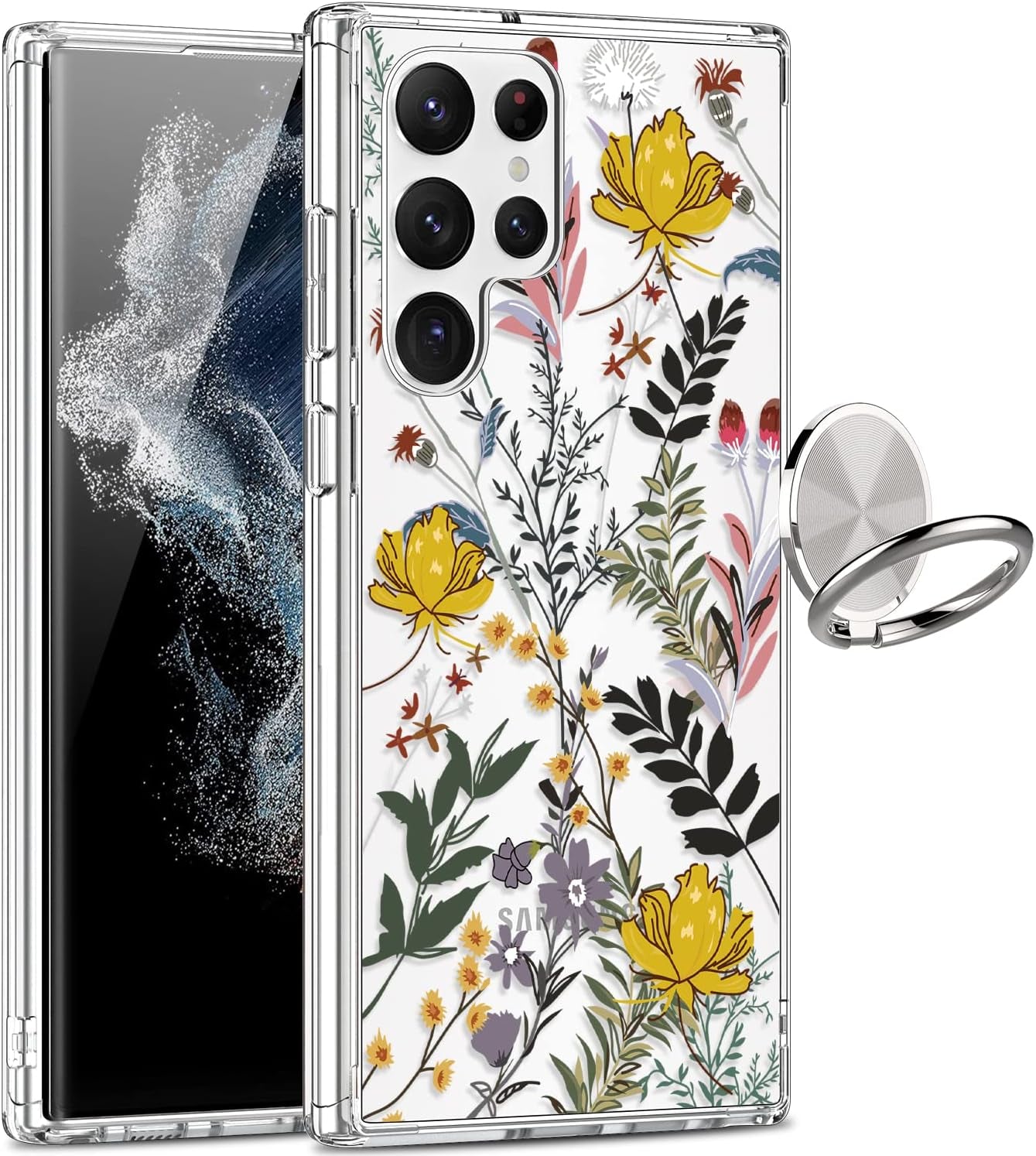 Giika for Galaxy S22 Ultra Case, Clear Girls Women Heavy Duty Shockproof Protective Hard Phone Cover Case for Samsung Galaxy S22 Ultra, Blue Flowers