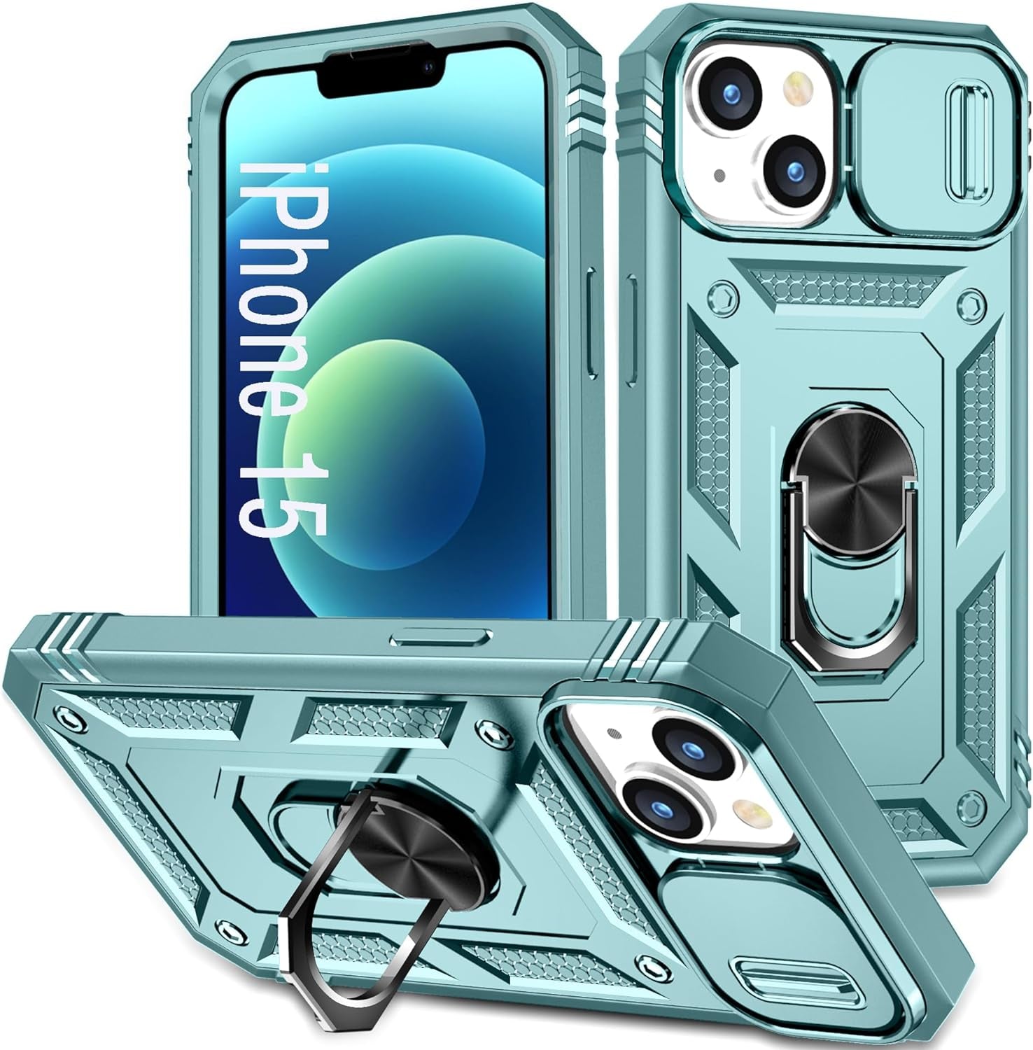 DAWEIXEAU Case Compatible with Iphone 15 Pro Max, Shockproof Impact Resistant with Slide Lens Protective Cover Case for Iphone 15 Pro Max 6.7 Inch (Pink Green)  DAWEIXEAU Green Iphone 15 6.1" 