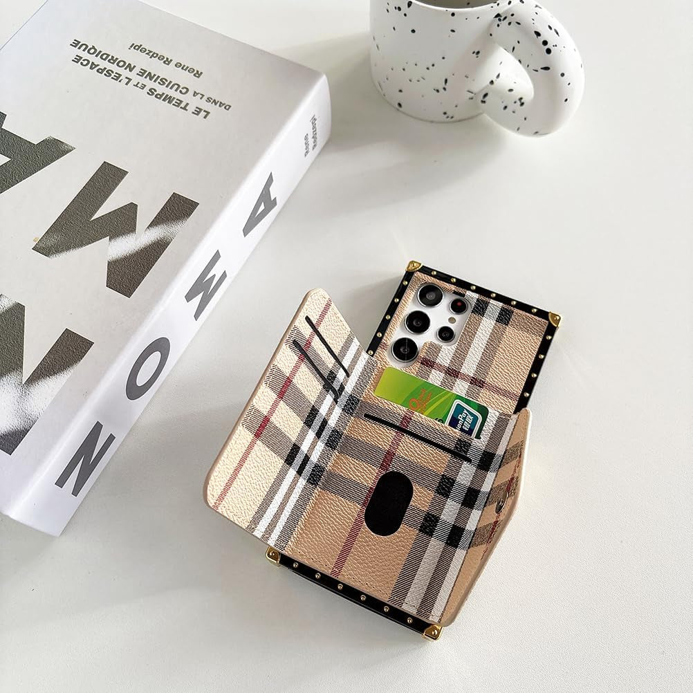 For Samsung Galaxy S22 Ultra Wallet Case with Card Holder,Pu Leather Kickstand Magnetic Clasp Fold Wallet Classical Shockproof Protective Cover Square Case Compatible with Galaxy S22 Ultra 6.8''