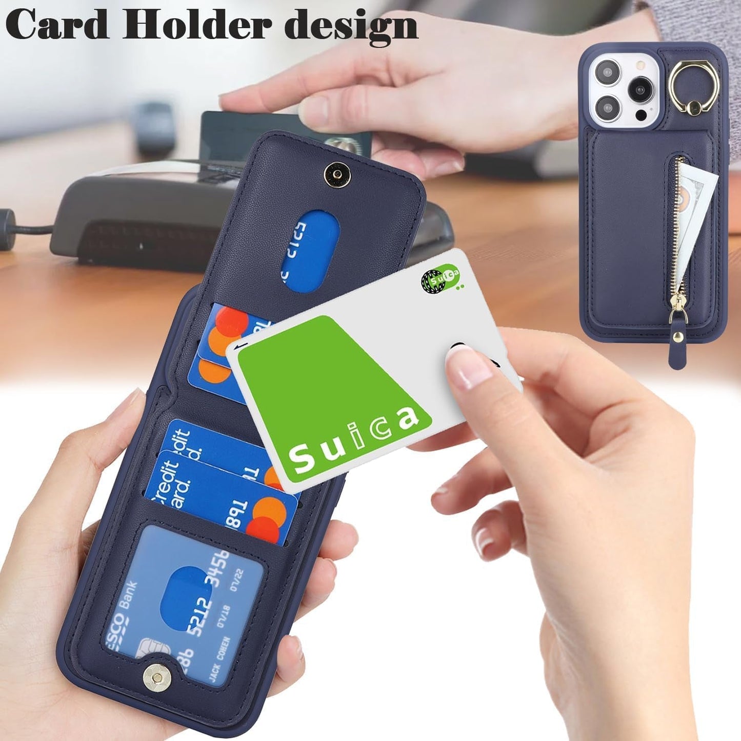 DEYHU Iphone 15 Pro Case with Card Holder, Iphone 15 Pro Phone Case Wallet for Women Magsafe Compatible Wallet Detachable 2-In-1 for Men-Dark Blue  DEYHU   