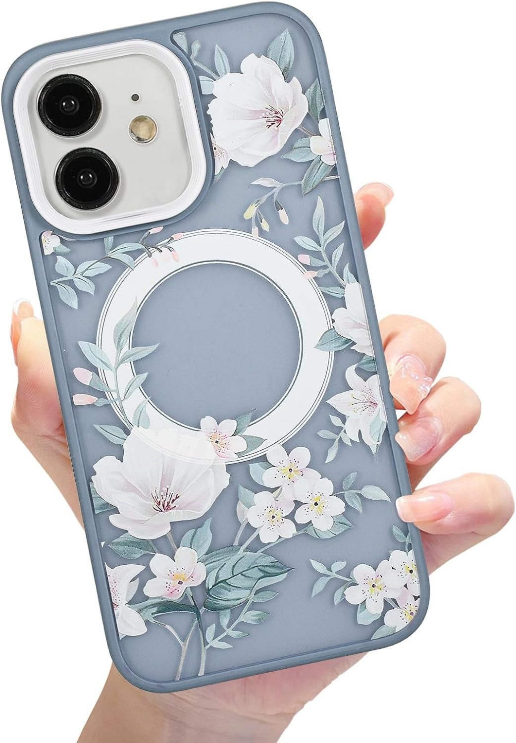 Eiyikof Compatible with Iphone 15 Pro Magnetic Matte Translucent Case [Luxury Shockproof Magsafe Case] [Cute Flower Pattern Hard Back Cover] Iphone 15 Pro Case for Women Girls-Purple Floral  Eiyikof Blue Iphone 12 