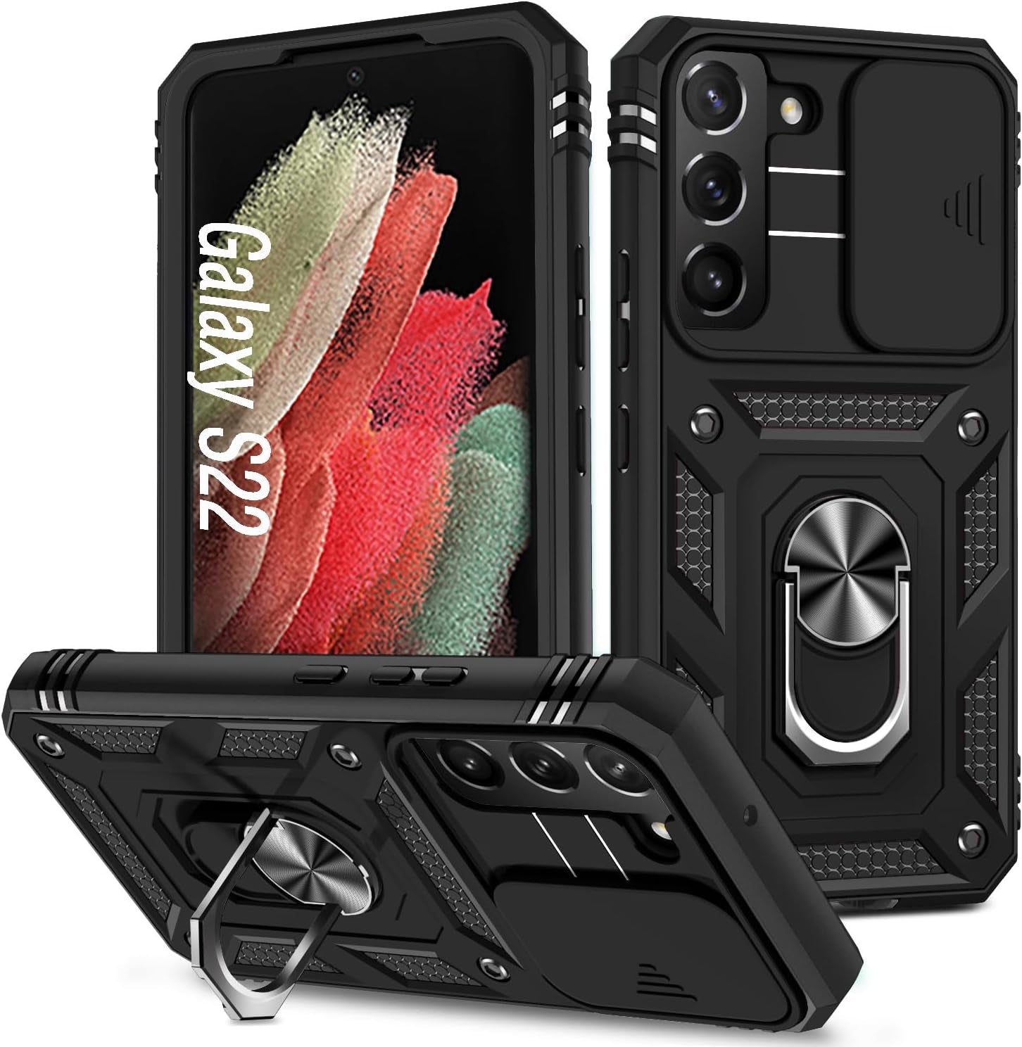 Case for Galaxy S22 Ultra, Shockproof Impact Resistant with Slide Lens Protective Cover Case for Samsung Galaxy S22 Ultra 4G/5G 6.8" (Green)