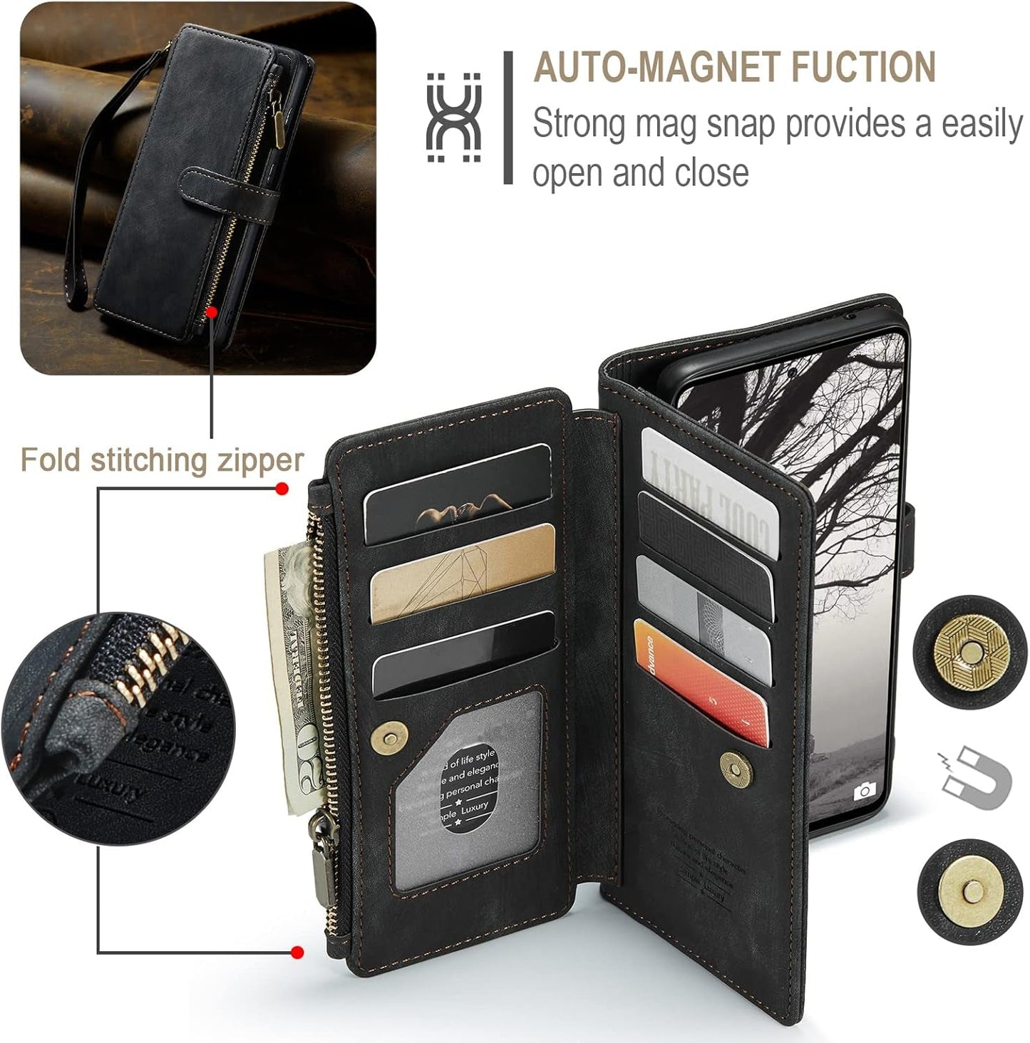 Asuwish Phone Case for Samsung Galaxy A53 5G 2022 Wallet Cover and Tempered Glass Screen Protector Leather Flip Credit Card Holder Cell Accessories Gaxaly A53 G5 Galaxies 53A SM A536U Women Men Black