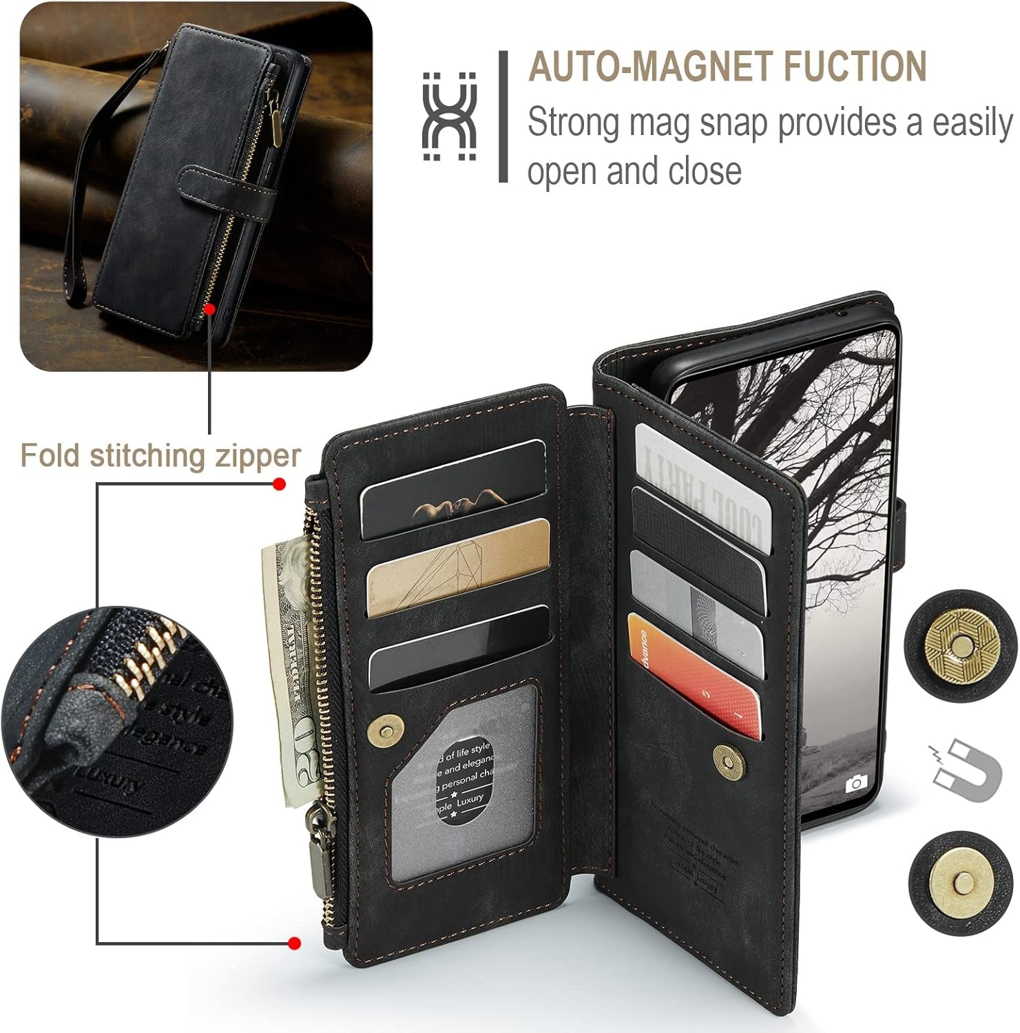 Asuwish Phone Case for Samsung Galaxy A53 5G 2022 Wallet Cover and Tempered Glass Screen Protector Leather Flip Credit Card Holder Cell Accessories Gaxaly A53 G5 Galaxies 53A SM A536U Women Men Black