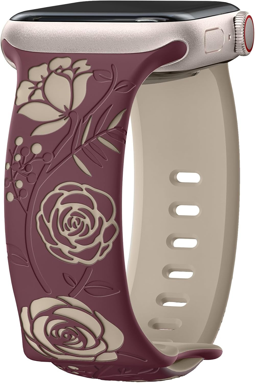Floral Engraved Band Compatible with Apple Watch Bands 40Mm 44Mm 41Mm 45Mm 49Mm 38Mm 42Mm Women,Designer Cute Flower Pattern Soft Silicone Sport Strap for Iwatch Ultra SE Series 9 8 7 6 5 4 3 2 1