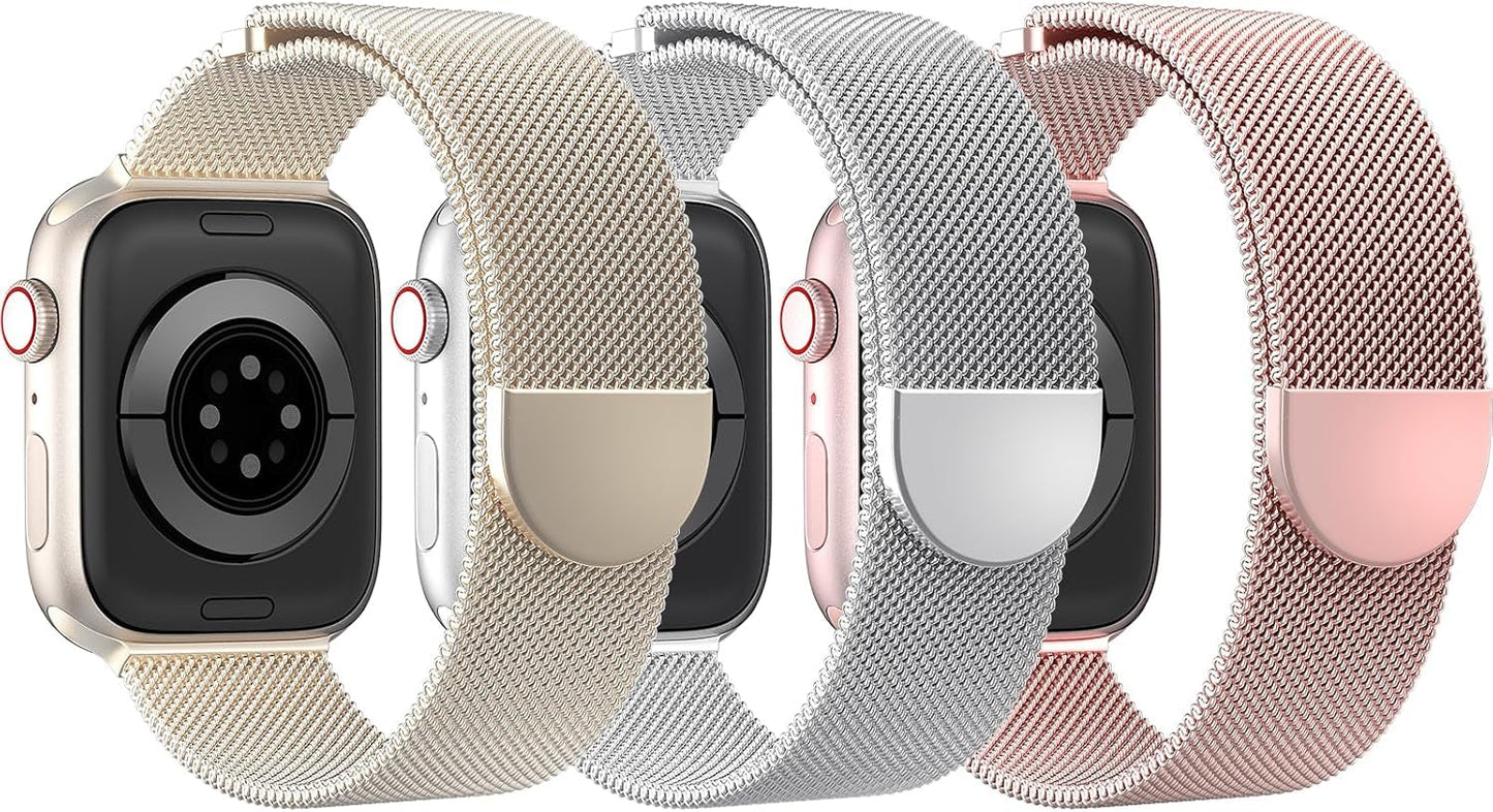 DYKEISS 3 Pack Metal Magnetic Compatible with Apple Watch Band 38Mm 42Mm 40Mm 44Mm 41Mm 45Mm 49Mm, Stainless Steel Mesh Loop Clasp Strap for Iwatch Bands Ultra Series 9 8 SE 7 6 5 4 3 2 1 Women Men