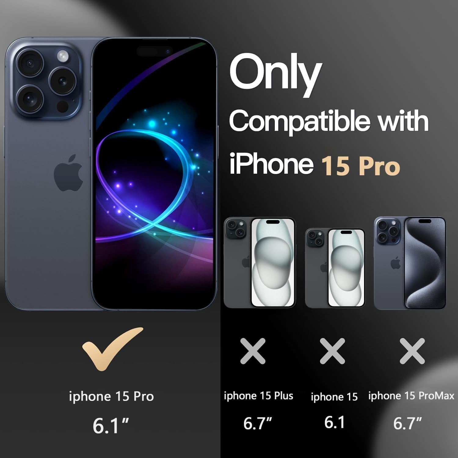 Diverbox for Iphone 15 Pro Case [Tempered Glass Screen Protector] [Shockproof] [Dropproof] Heavy Duty Protection Phone Case Cover for Apple Iphone 15 Pro 6.1 Inch (Black-2In1)  Diverbox   