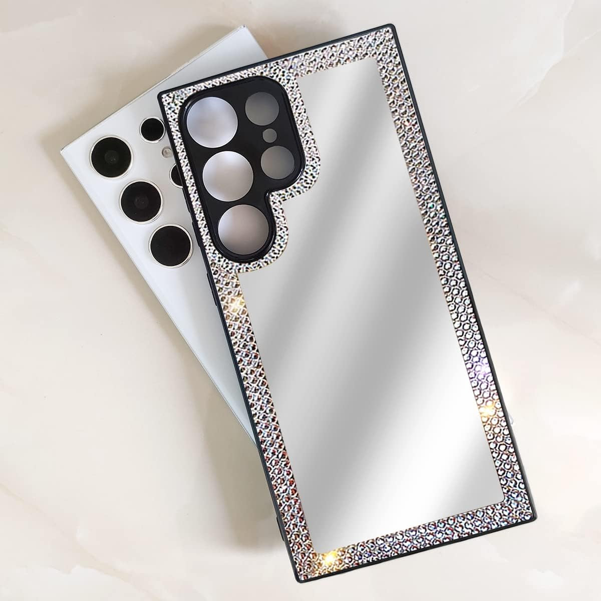 Cavdycidy Compatible with Samsung Galaxy S22 Ultra Mirror Case with Diamond,Girly Bling Acrylic Mirror Phone Case That Can Be Used for Outdoor Makeup for Women Girl