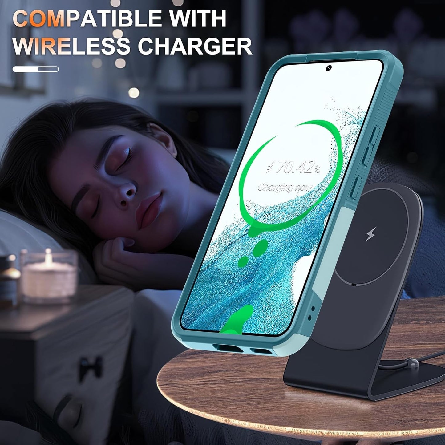 For Samsung Galaxy S22 Case, Full Body Heavy Duty Rugged Shockproof Protective Phone Cover with Lanyard Strap, Tempered Glass Screen Protector and Camera Lens Cover, Mint Green