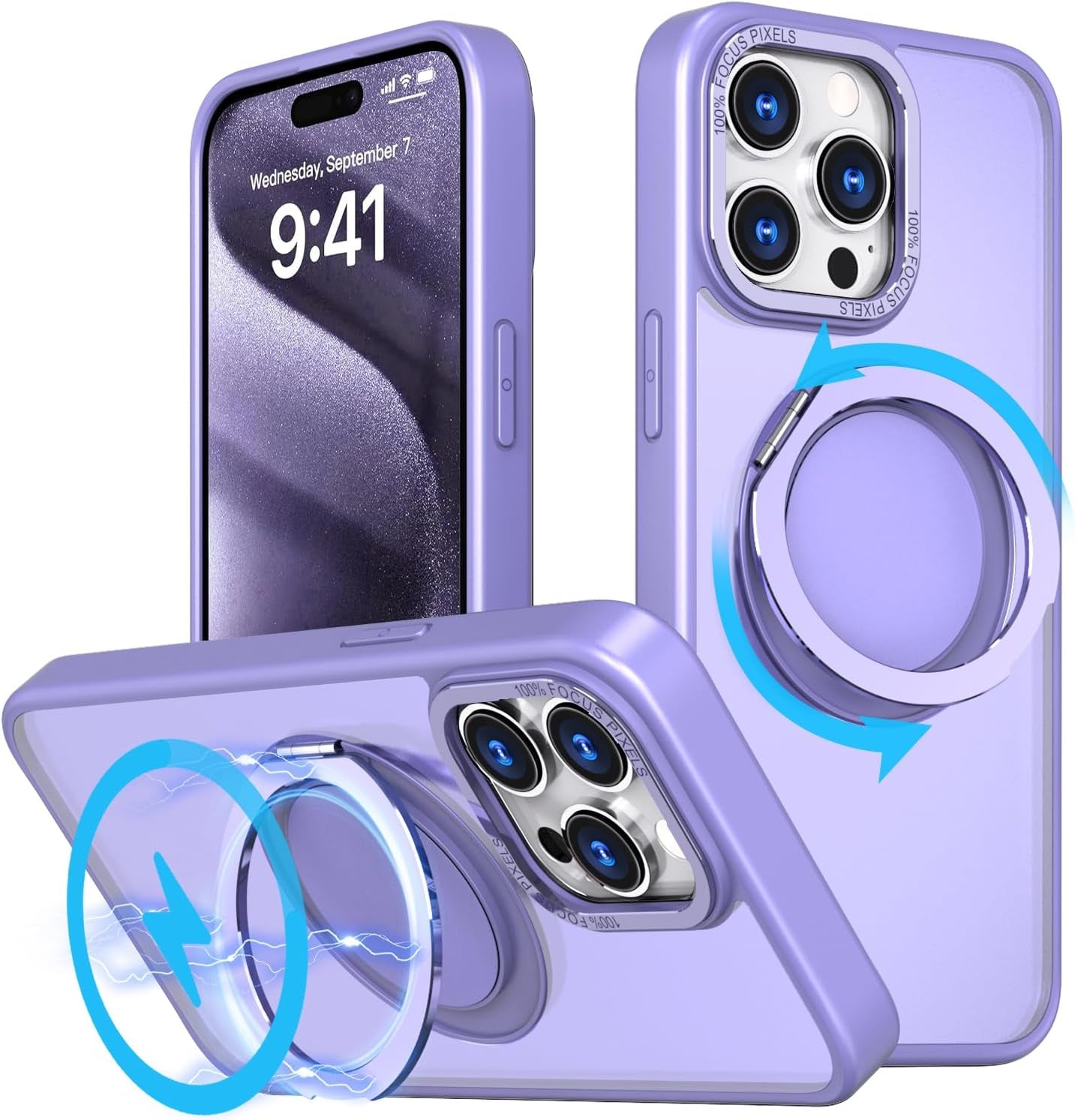 Mangix for Iphone 15 Pro Max Case,360° Rotatable & Invisible Magnetic Ring Stand Compatible with Magsafe, Anti-Fingerprint Protective Cover Translucent Back for Iphone 15 Promax Case (Black)  Mangix   