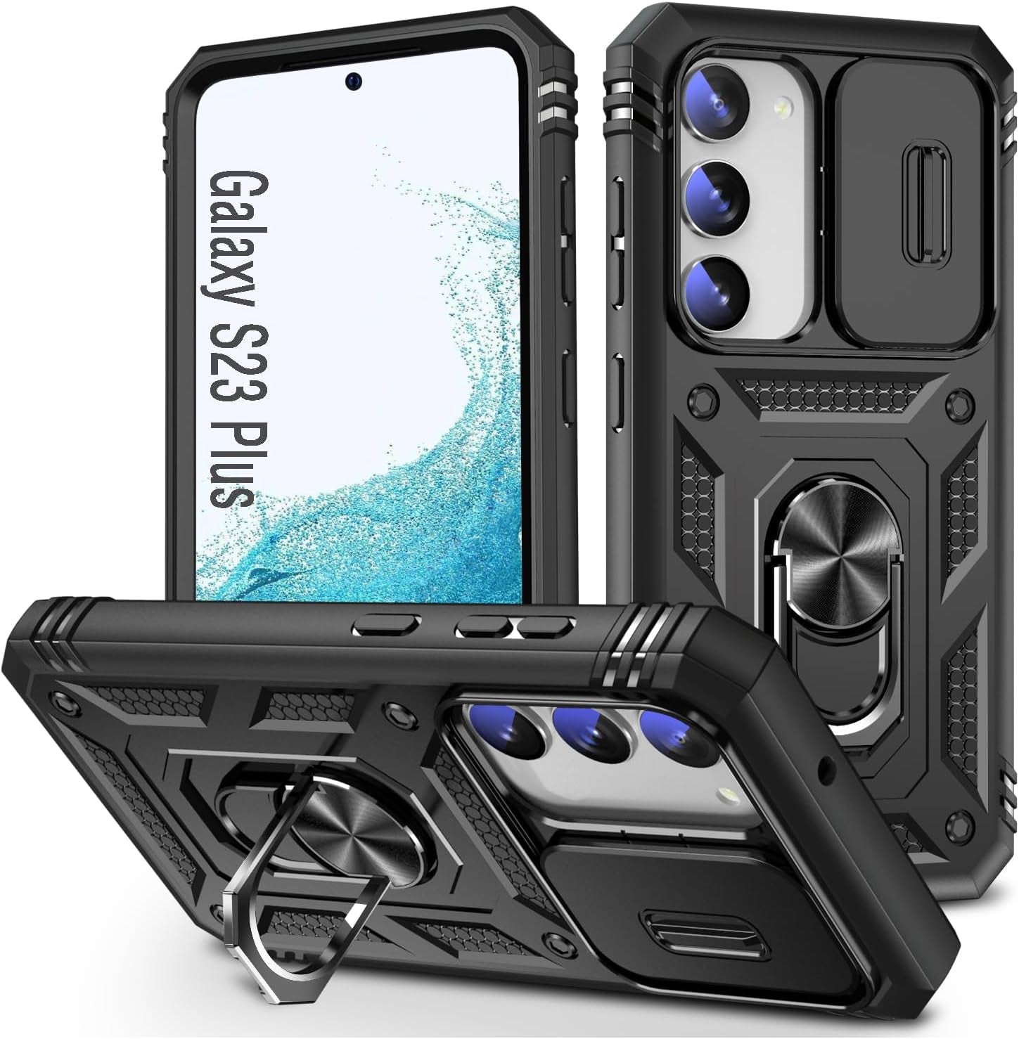 Case for Galaxy S23 FE, Slide Lens Protective Case Shockproof Impact Resistant with Kickstand Cover Case for Samsung Galaxy S23 FE 5G 6.4" (Green)