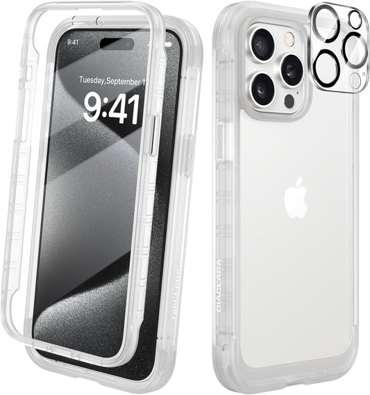 Diaclara Designed for Iphone 15 Pro Case, Full Body Rugged Case with Built-In Touch Sensitive Anti-Scratch Screen Protector, with Camera Lens Protector for Iphone 15 Pro 6.1",Frosted Clear  Diaclara   