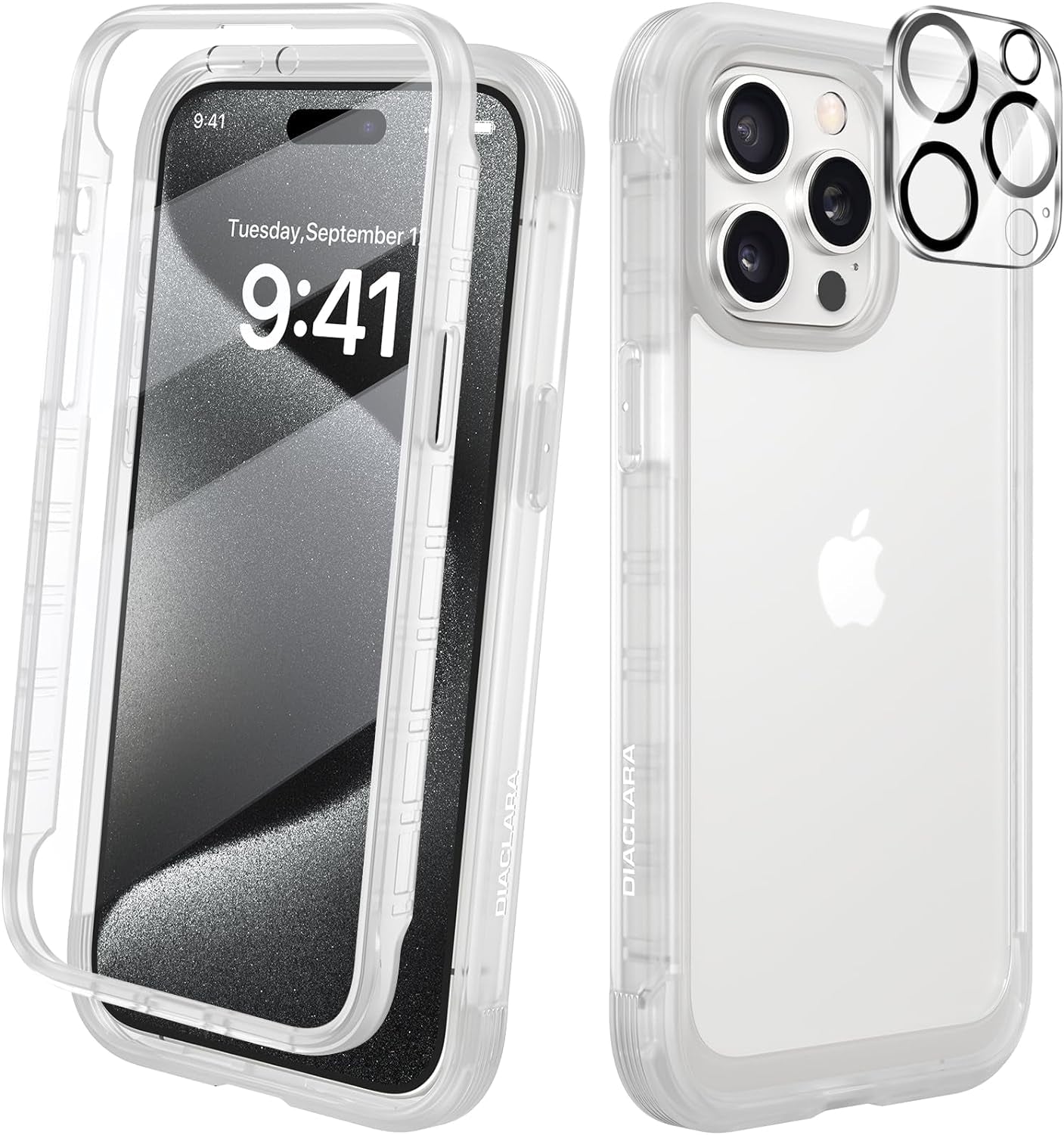 Diaclara Designed for Iphone 15 Pro Case, Full Body Rugged Case with Built-In Touch Sensitive Anti-Scratch Screen Protector, with Camera Lens Protector for Iphone 15 Pro 6.1",Frosted Clear  Diaclara Frosted Clear Iphone 15 Pro 