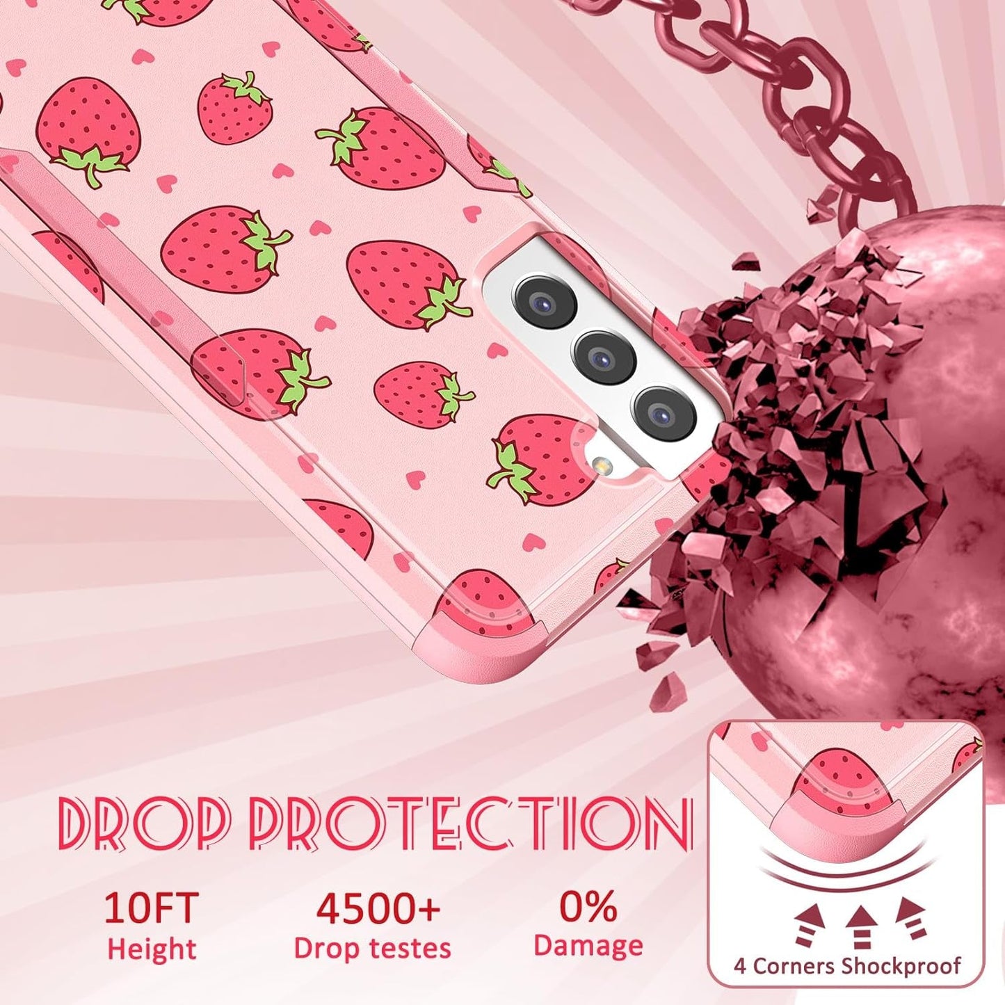 For Samsung Galaxy S22 Case Heavy Duty Protective Designer Strawberry Drop Tested Cute Cases for Men Women Girls Shockproof Protection Rugged Bumper Phone Cover for Galaxy S22 6.1"