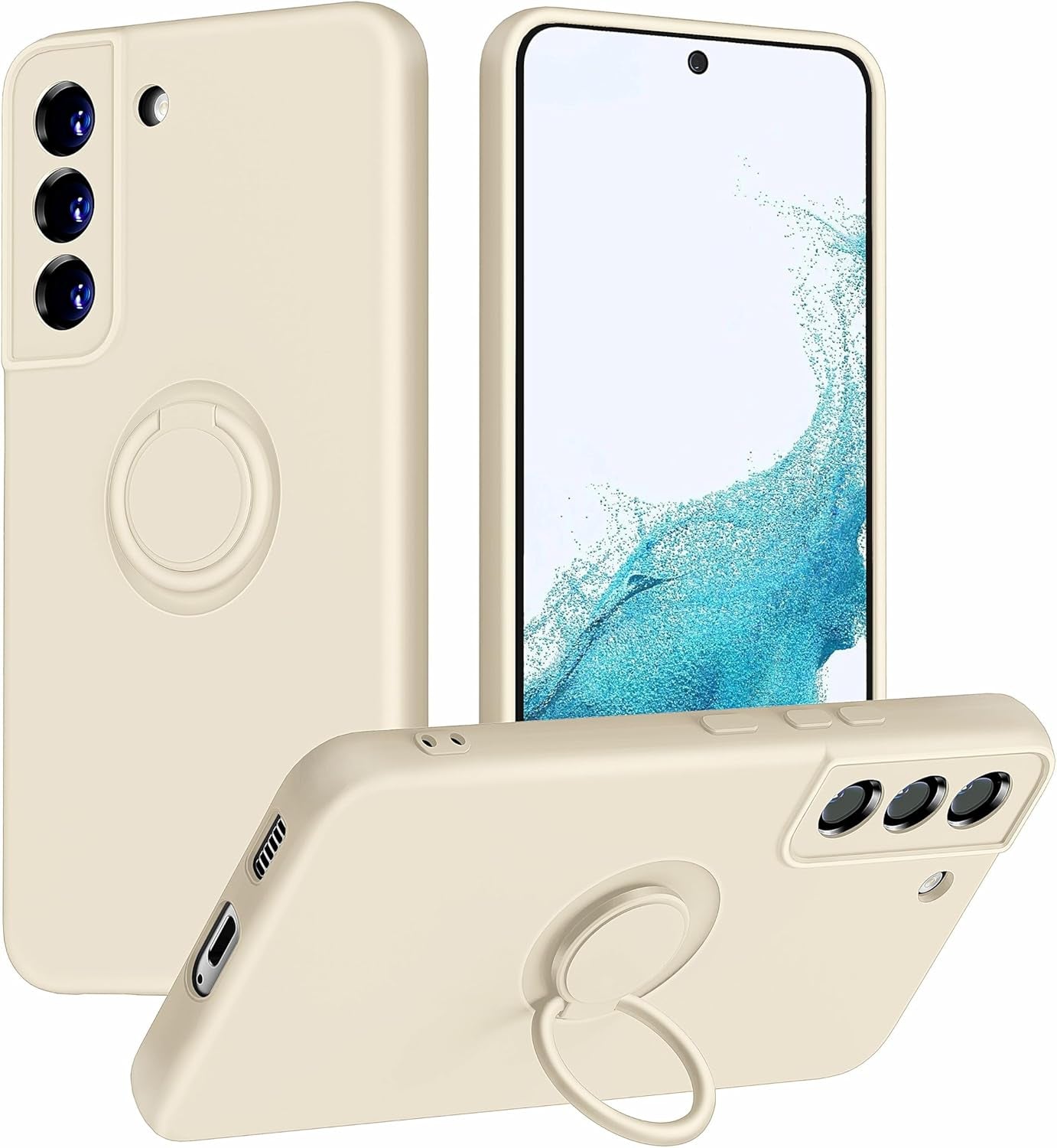 Dssairo for Samsung Galaxy S22 plus Phone Case, Ring Stand [360° Rotatable Ring Holder Magnetic Kickstand], with Full Camera Cover Protection, Silicone Slim Protective 5G Phone Case (Alpine Green)