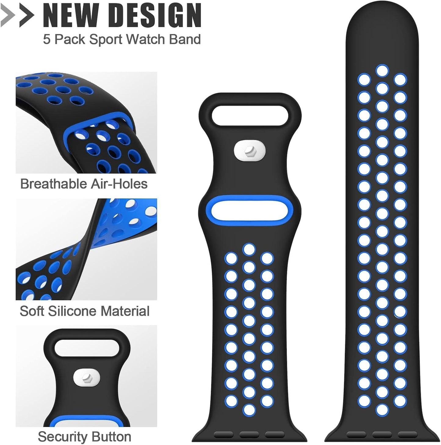 EOMTAM 5 Pack Sport Bands Compatible for Apple Watch 49Mm 45Mm 44Mm 42Mm 41Mm 40Mm 38Mm Men Women, Breathable Silicone Soft Replacement Strap Wristband for Iwatch Series Ultra 8 SE 7 6 5 4 3