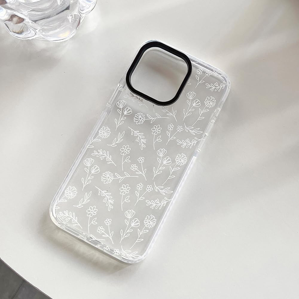 Compatible with Iphone 15 Pro Phone Case Cute White Flower Design for Women Girls Silicone Shockproof Protective Cover for Apple Iphone 15 Pro Cases 6.1 Inch - Clear  zelimeri   