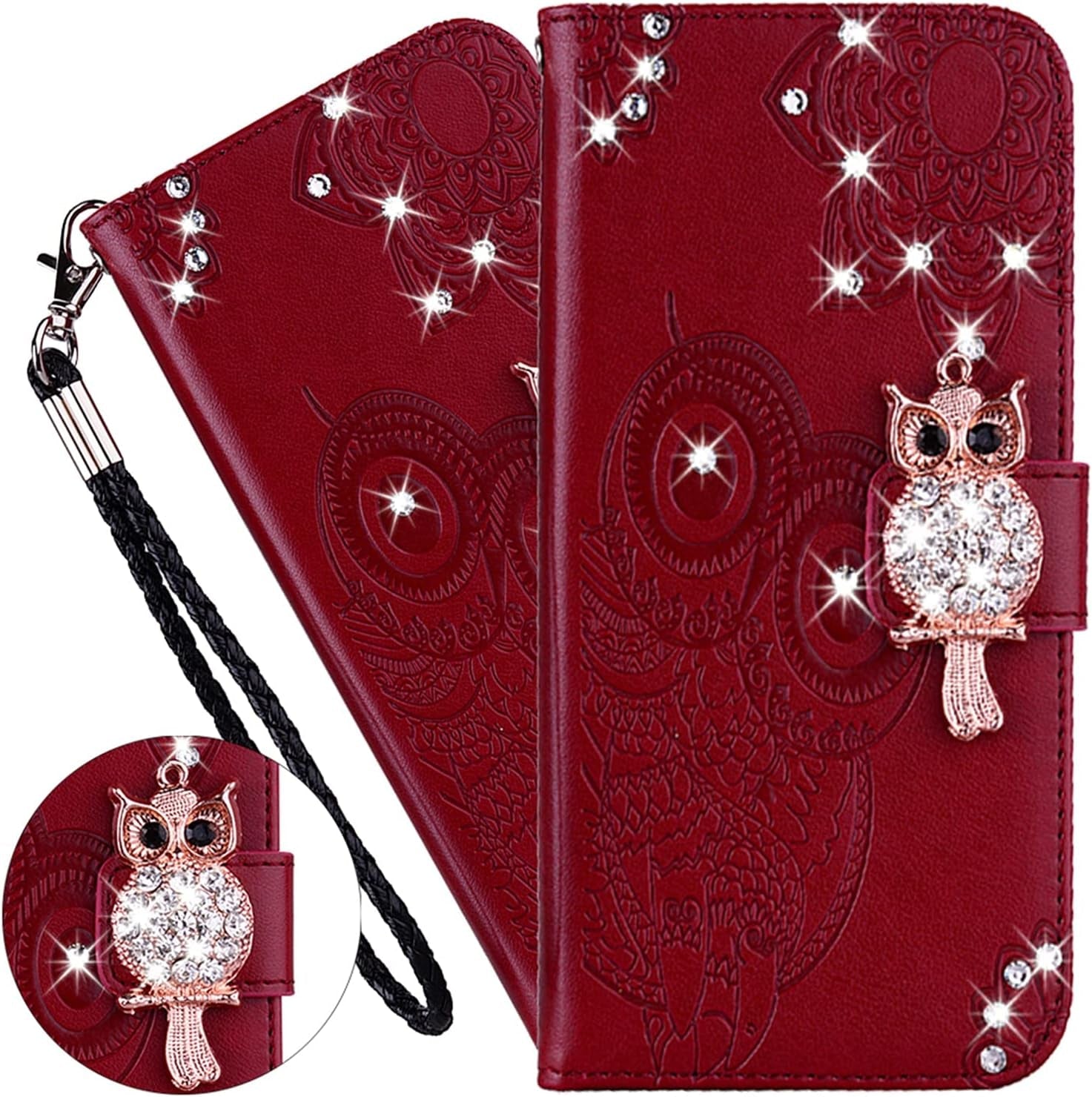 Case Compatible with Samsung Galaxy A53 5G Bling Diamand PU Leather Wallet Phone Case with Wsrist String Full Body Protective Flip Ultra Case for Samsung Galaxy A53 5G Owl Brown YK