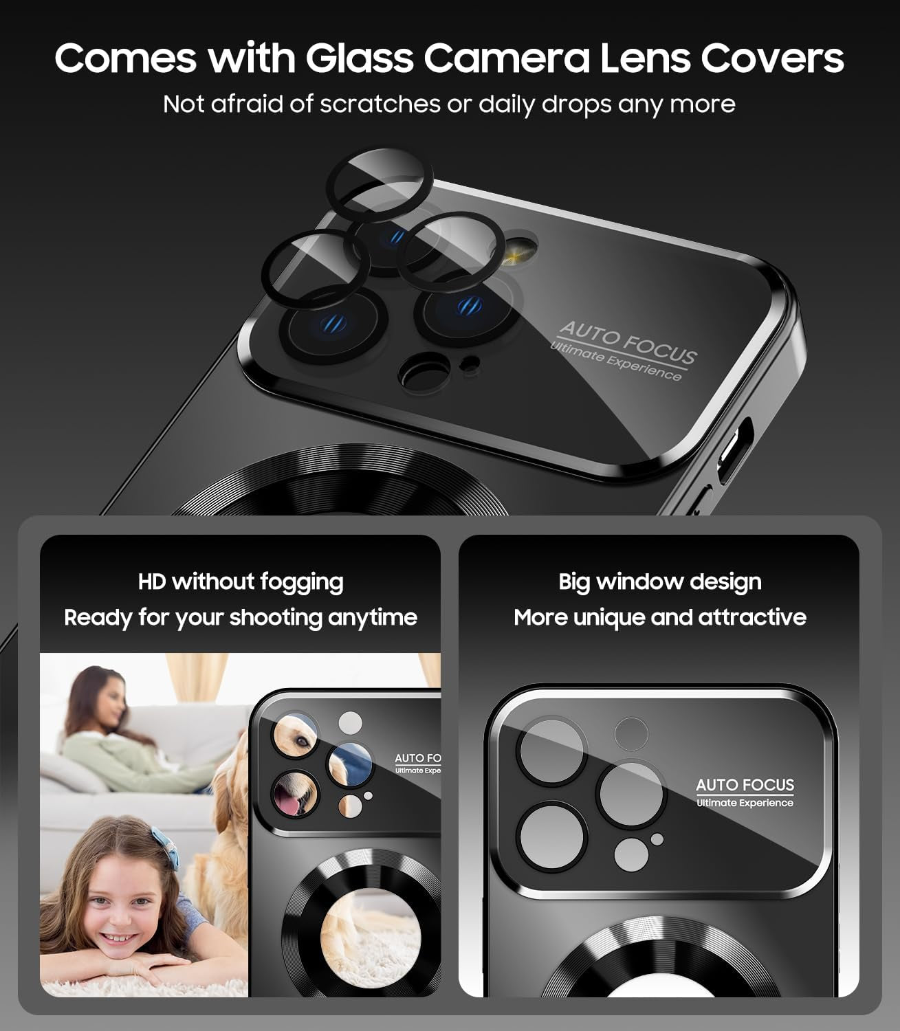 MAKAVO Magnetic for Iphone 15 Pro Max Case, Compatible with Magsafe, Built-In Camera Lens Protector, Logo View, Military Grade Drop Proof Phone Cover, Black  MAKAVO   