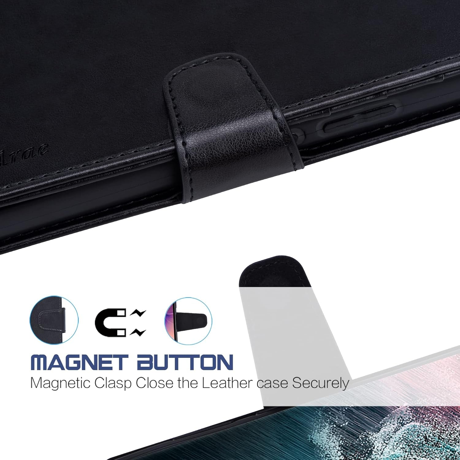 Arae Case for Samsung Galaxy S22 Ultra 5G PU Leather Wallet Case Cover [Stand Feature] with Wrist Strap and [4-Slots] Id&Credit Cards Pocket (S22 Ultra-6.8 Inch, Black)