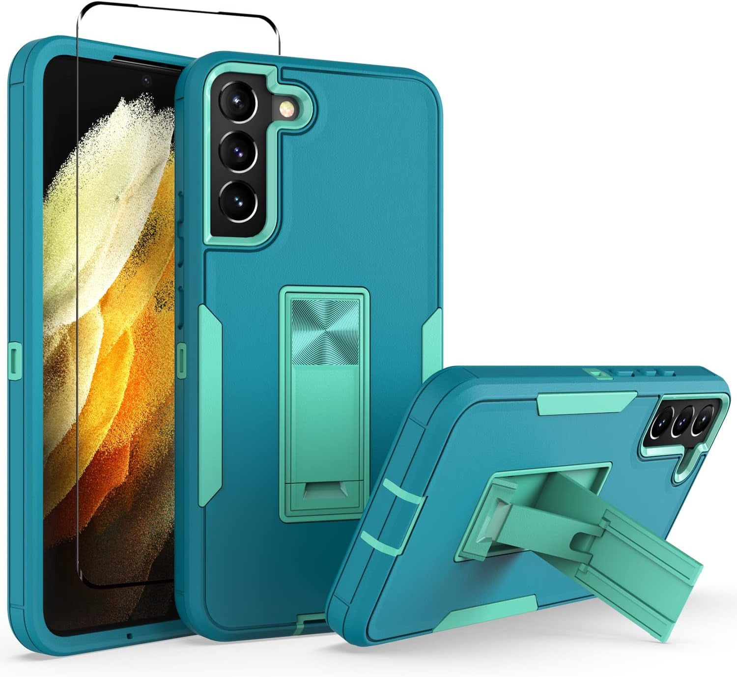 For Samsung Galaxy S22 plus 5G Case with Screen Protector Maximum Coverage and Kickstand, [Military Grade] Heavy-Duty Tough Rugged Shockproof Protective Case for Galaxy S22 plus 5G (Green)