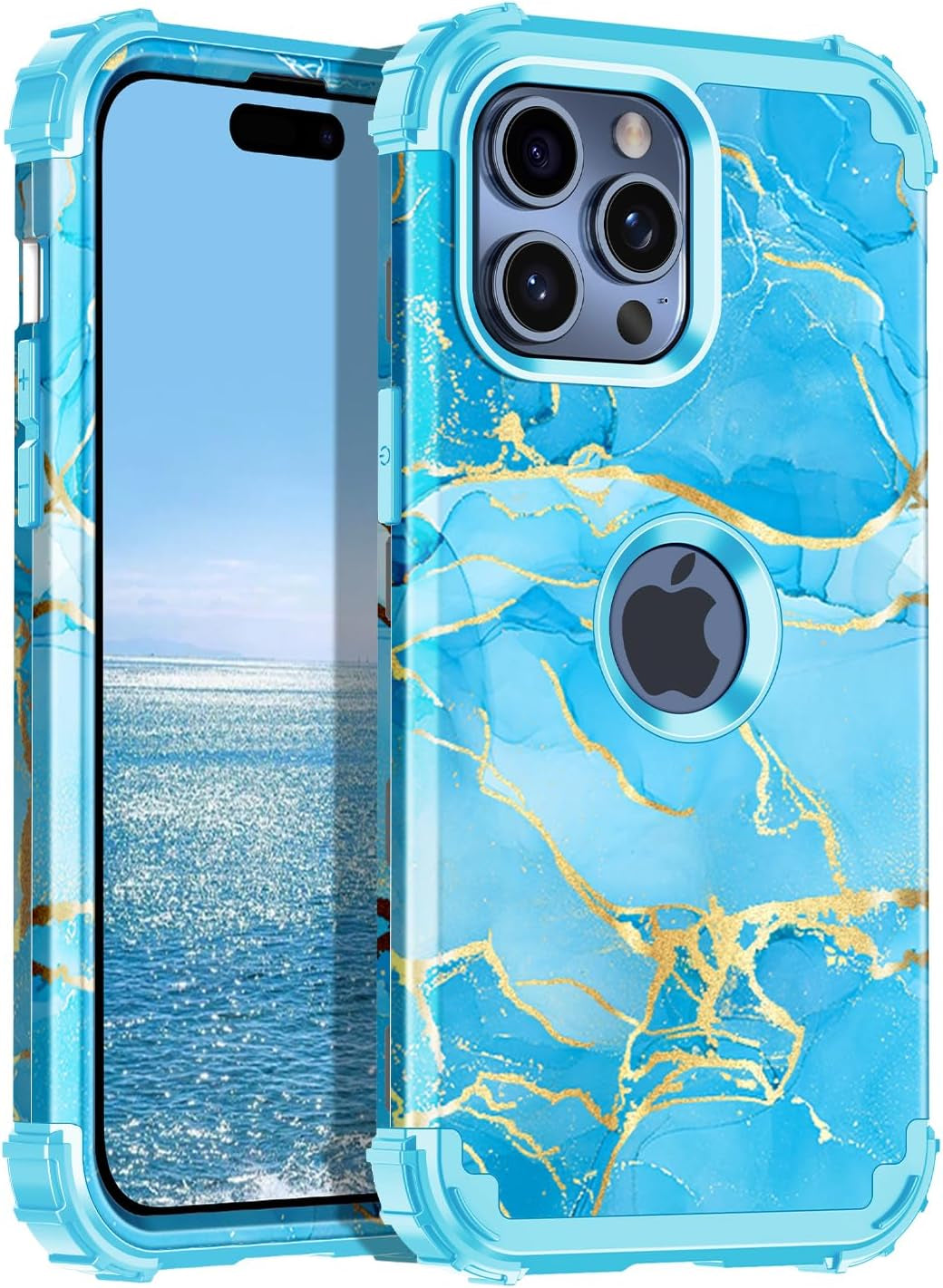 Casetego for Iphone 15 Pro Max Case,Two Layer Heavy Duty Sturdy Shockproof Full Body Rugged Hard Pc+Soft TPU Bumper Protective Girls Cover Case for Apple Iphone 15 Pro Max 6.7 Inch,Black  Casetego Blue Marble  