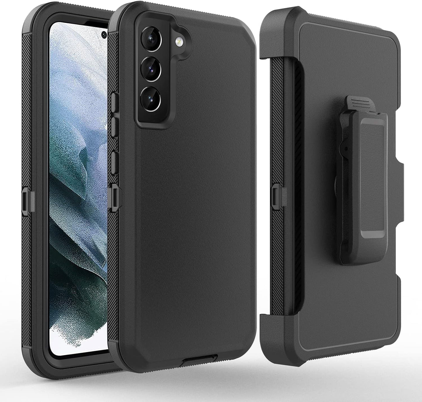 Designed for Samsung Galaxy S22 Case, Holster Protection Full Body Belt Clip Heavy Duty Case with Built in Screen Protector, Shockproof Protection Durable Cover (Black)