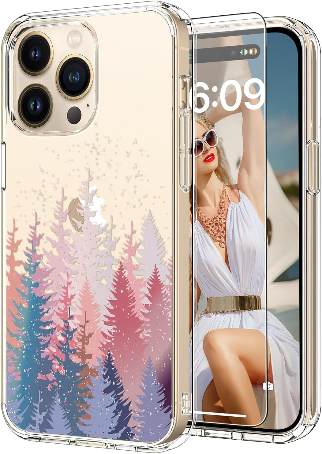 ICEDIO for Iphone 15 Pro Case with Screen Protector-Clear with Fashionable Trendy Patterns-Designed for Girls Women-Slim Fit Cover-Protective Phone Case 6.1" Cute Blooming Pink Floral  ICEDIO   