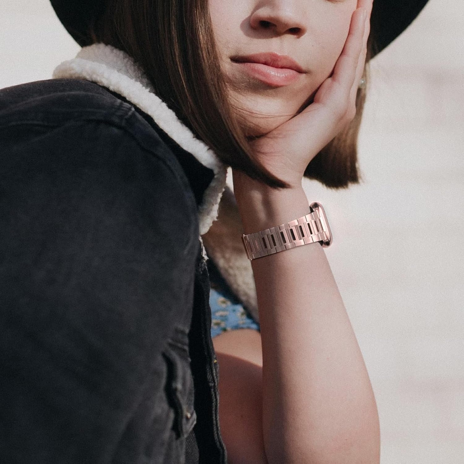 Finestone Metal Band for Apple Watch - Stainless Steel Apple Watch Band Compatible with Apple Watch 41Mm 40Mm 38Mm - Slim Hollow-Out Design Strap for Iwatch Series 9/8/7/6/5/4/3/2/1 SE Women Men Rose Red