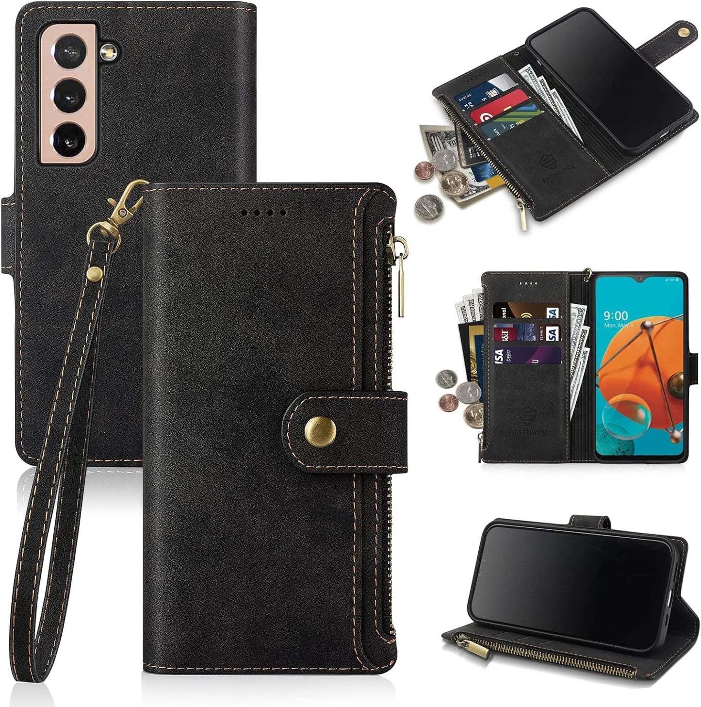 Antsturdy Samsung Galaxy S22+/S22 plus Case Wallet with Card Holder for Women Men,Galaxy S22+/S22 plus Phone Case RFID Blocking PU Leather Flip Cover with Strap Zipper Credit Card Slots,Light Purple