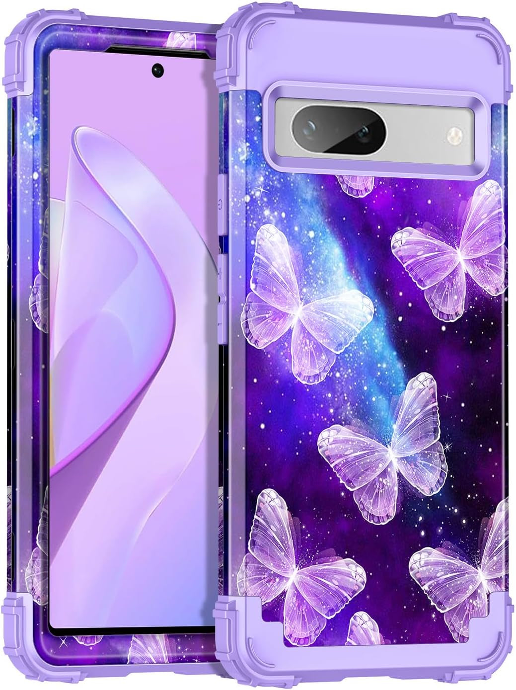 Casetego Compatible with Google Pixel 7A Case,Three Layer Heavy Duty Sturdy Shockproof Full Body Rugged Hard Pc+Soft TPU Bumper Protective Case for Google Pixel 7A 5G 2023,Butterfly  Casetego Butterfly  