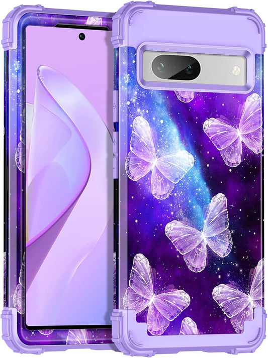 Casetego Compatible with Google Pixel 7A Case,Three Layer Heavy Duty Sturdy Shockproof Full Body Rugged Hard Pc+Soft TPU Bumper Protective Case for Google Pixel 7A 5G 2023,Butterfly  Casetego Butterfly  