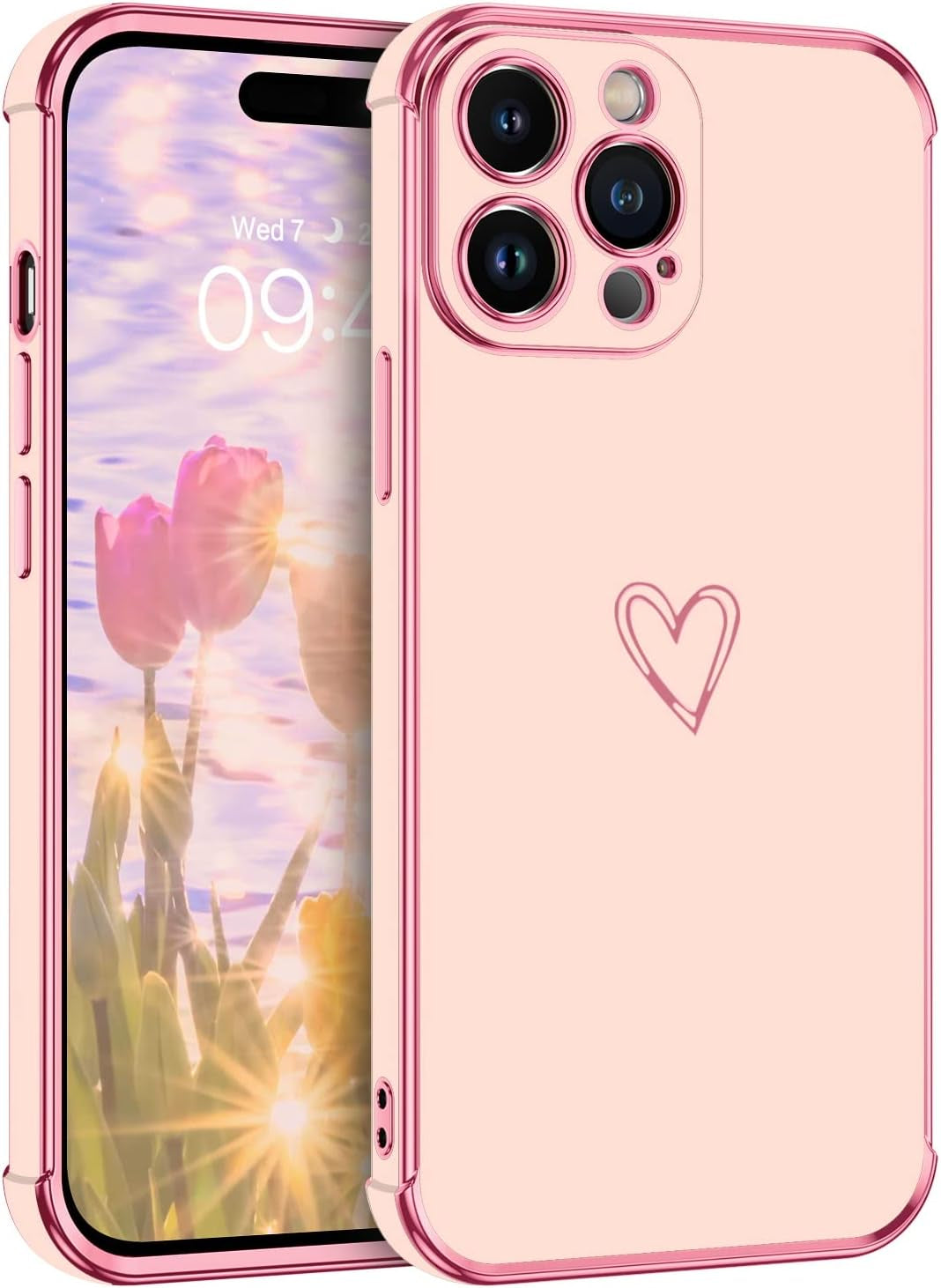 BENTOBEN Iphone 14 Pro Case, Slim Fit Cute Heart Pattern 14 Pro Phone Case, Soft Flexible Shockproof TPU Bumper Women Girls Non-Slip Lightweight Charging Protective Cover for Iphone 14 Pro 6.1", Gray  BENTOBEN T224-Pink/Gold  