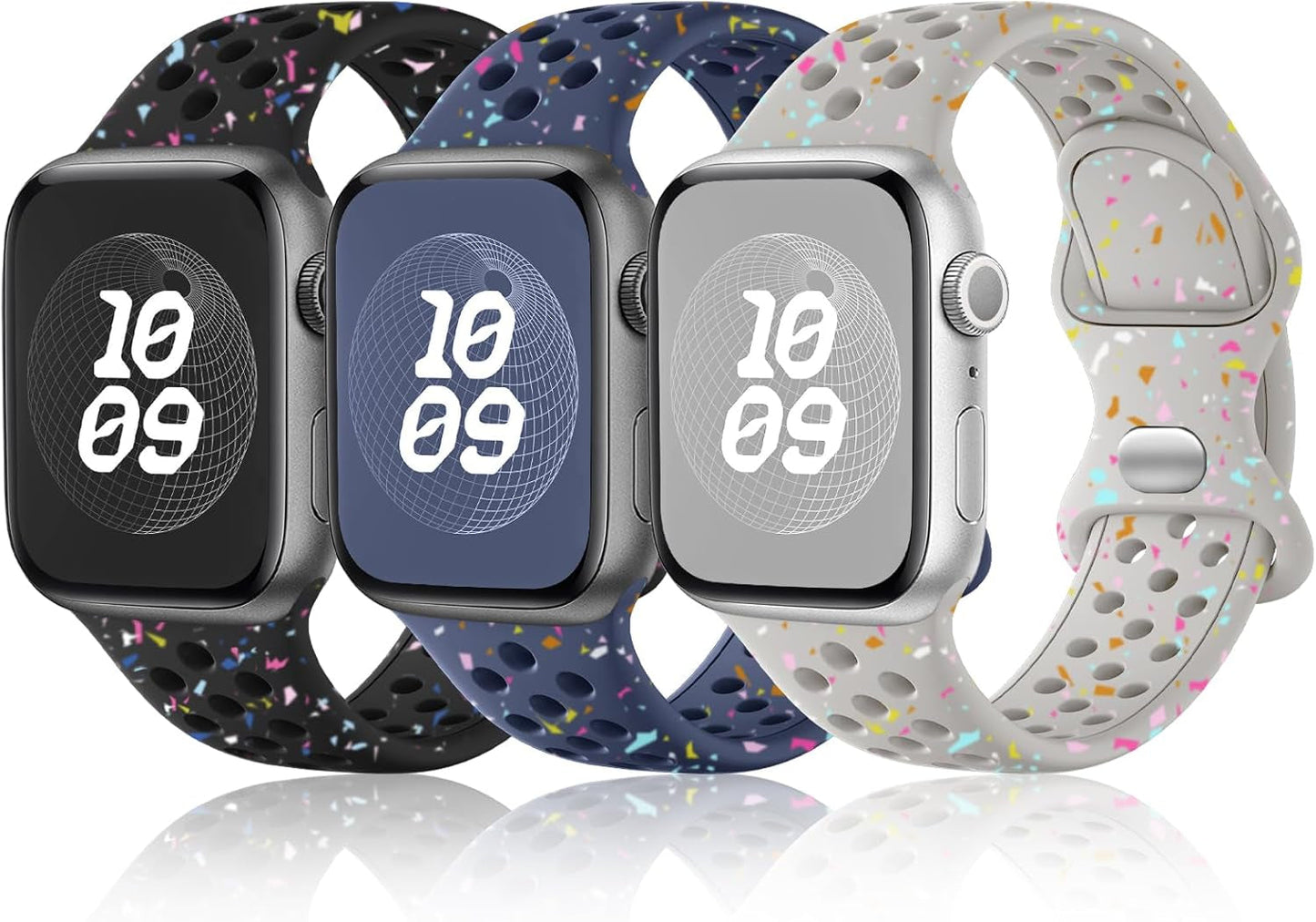 3 Pack Band Compatible with Apple Watch Bands 38Mm 40Mm 41Mm 42Mm 44Mm 45Mm 49Mm for Women Men, Soft Silicone Breathable Sport Strap for Iwatch Bands Series 9 8 7 6 5 4 3 2 1 SE Ultra 2 Ultra