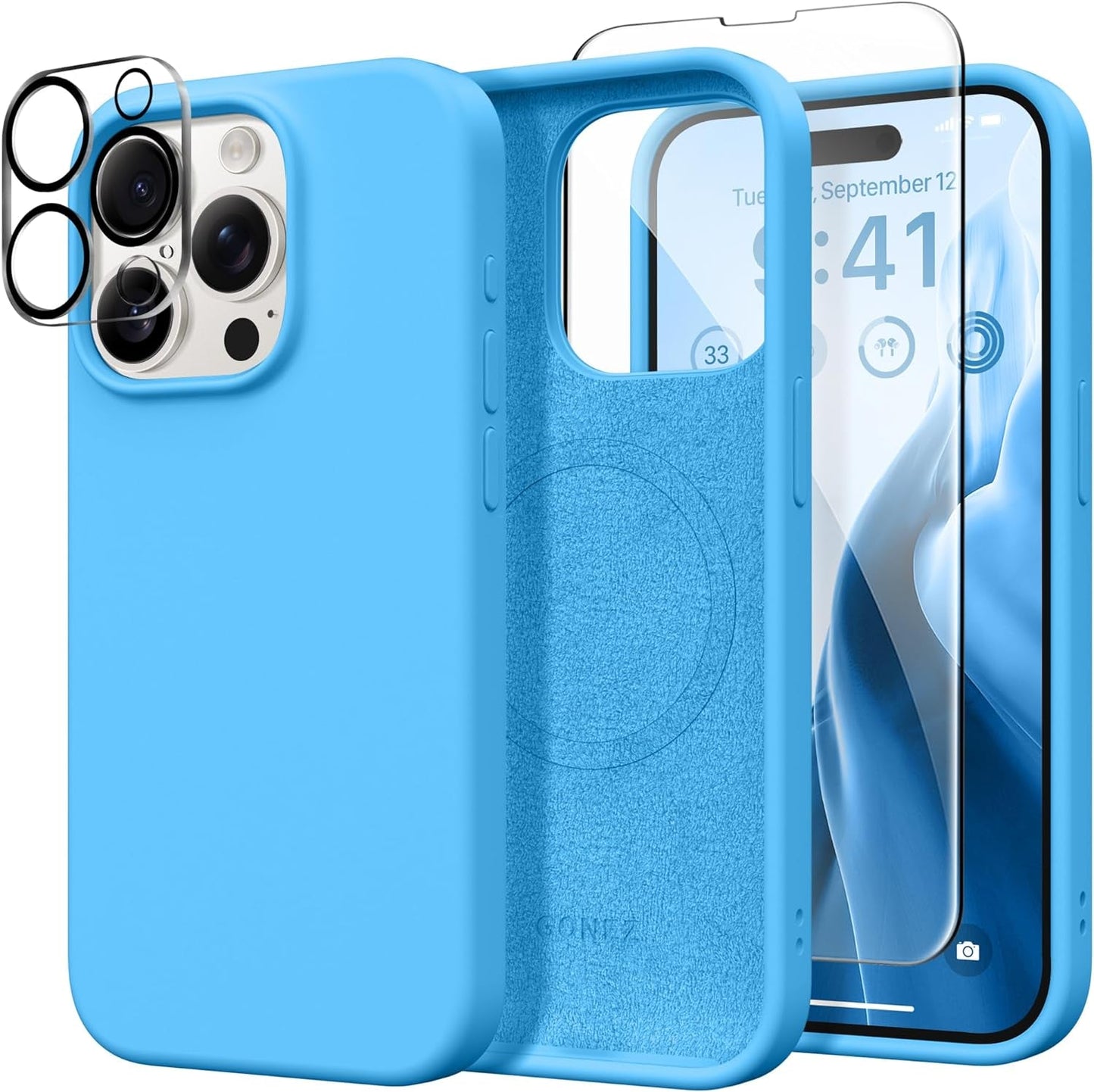 GONEZ for Iphone 15 Pro Case Compatible with Magsafe, [2X Screen Protector + 2X Camera Lens Protector], Soft Silicone Shockproof Anti-Scratch Full Body Protective Phone Case 6.1" 2023, Dark Grey  GONEZ   