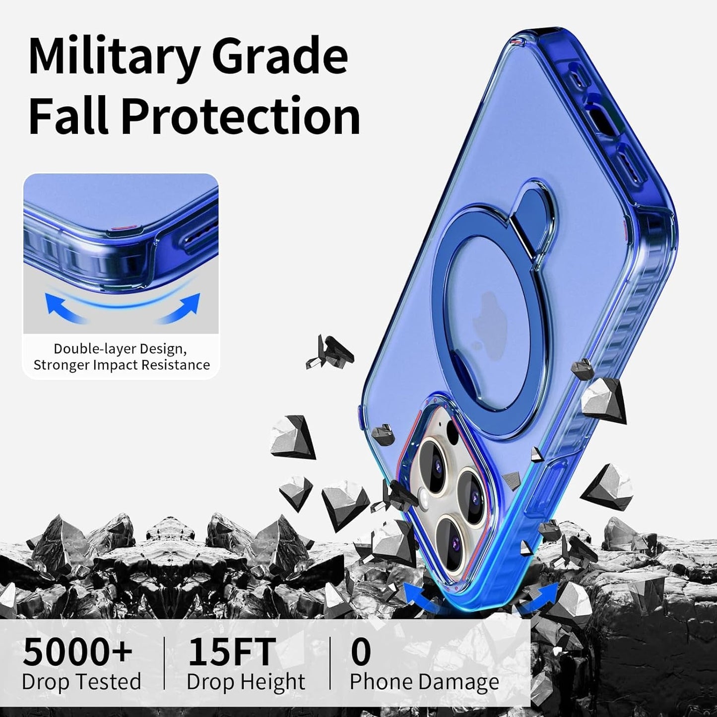 Flodsw Shockproof Case for Iphone 15 Pro,Compatible with Magsafe,Stronger Magnetic Iphone 15 Pro Case with Stand,Dual Layer Phone Case,[Military Drop Protection][Anti Yellowing] 6.1Inch,Blue  Flodsw   