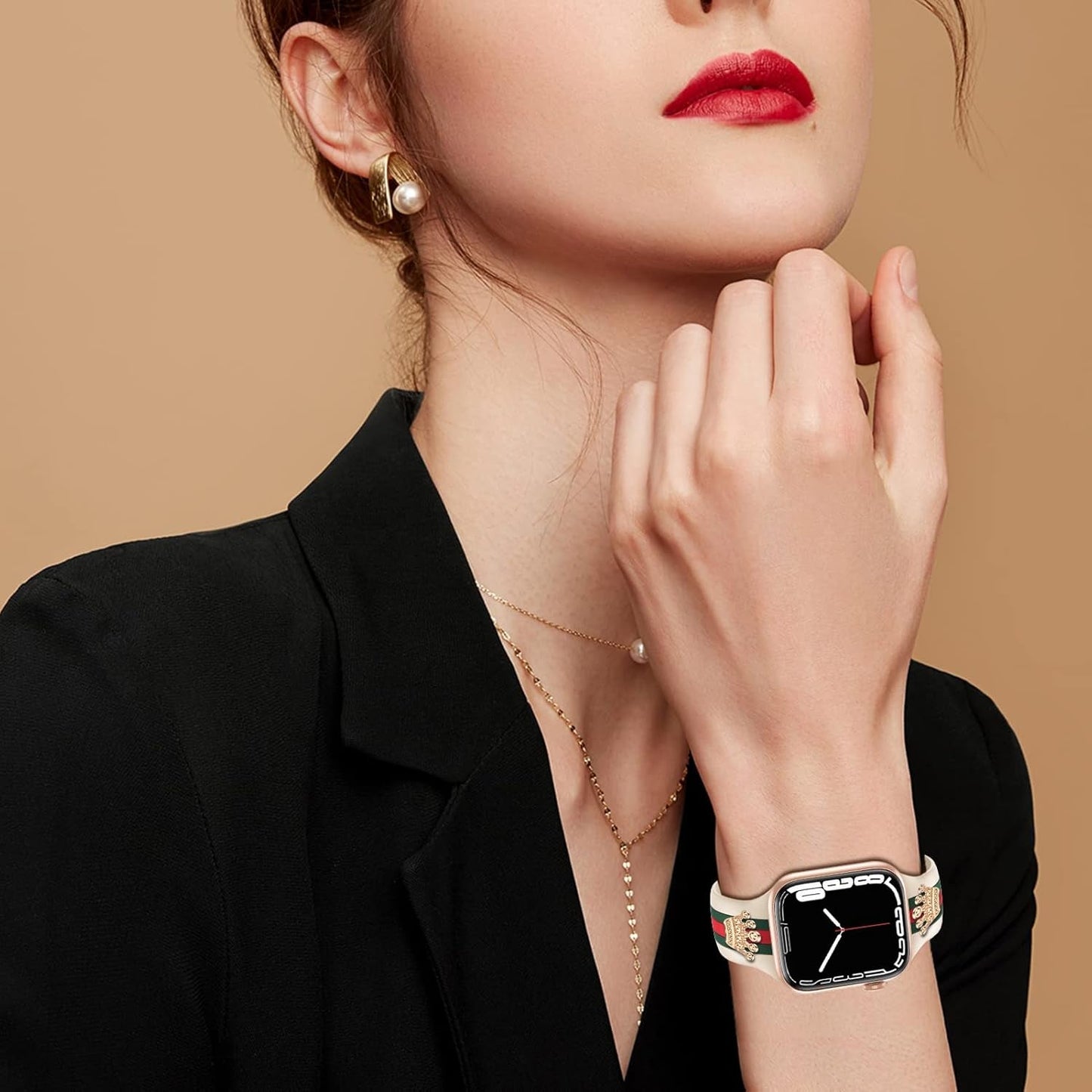 Designer Band with Charms Decor Compatible with Apple Watch Band 38Mm 40Mm 41Mm Women Men, Stylish Silicone Sport Wristbands for Iwatch Series 8 7 6 5 4 3 2 1 SE Ultra