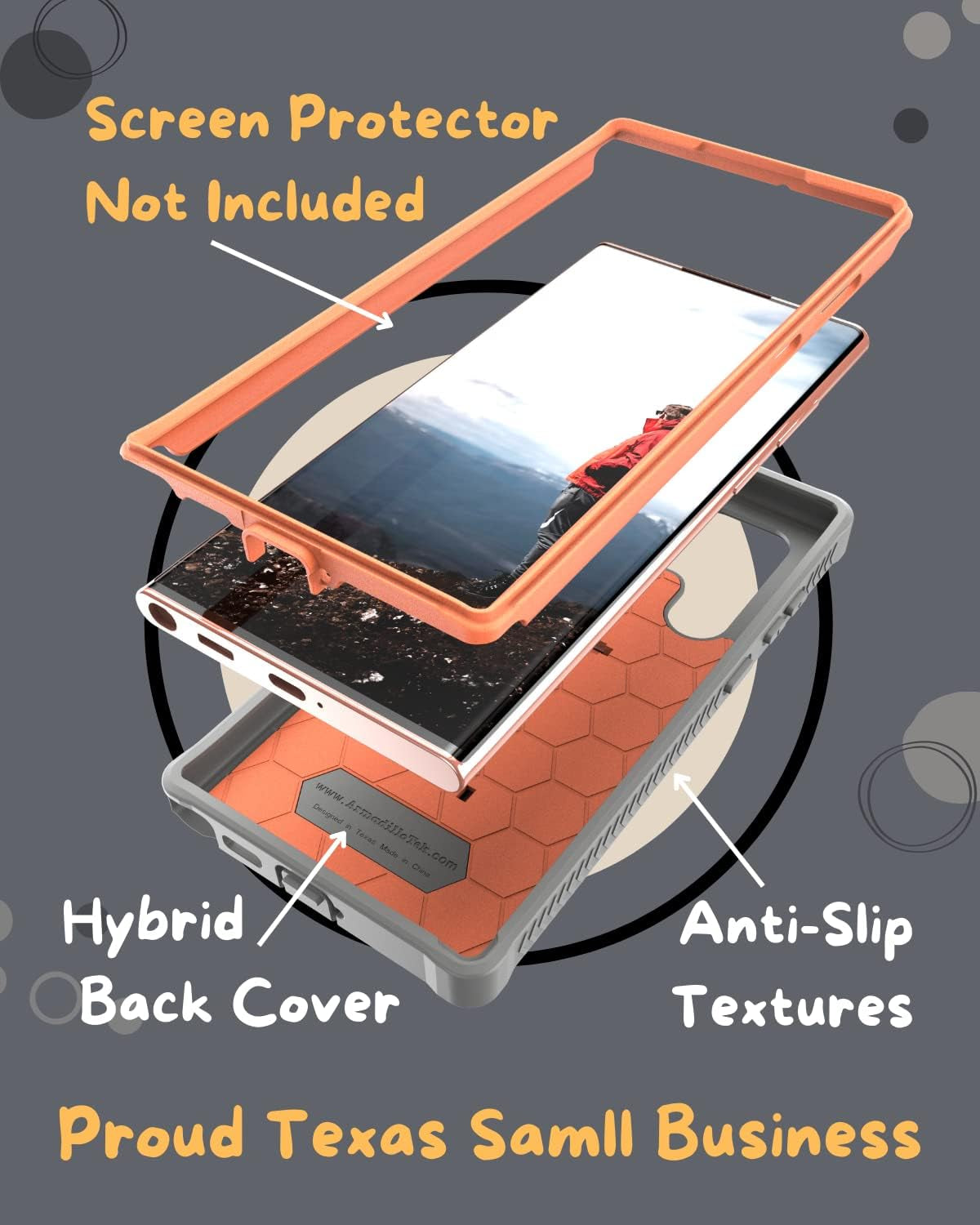 Caseborne V Designed for Galaxy S22 Ultra 5G Case (2022), Full-Body Multi-Layer Rugged Kickstand Case Screenless - Orange