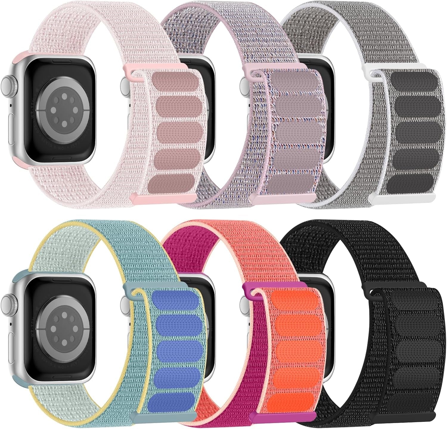 6 Pack Sport Nylon Loop Band Compatible with Apple Watch Bands 38Mm 40Mm 41Mm 42Mm 44Mm 45Mm 49Mm for Women Men, Adjustable Breathable Braided Straps for Iwatch Series 9/8/7/6/5/4/3/2/1/Se/Ultra