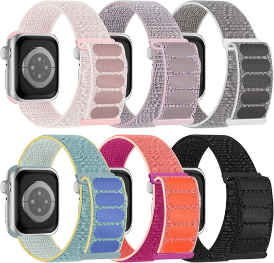 6 Pack Sport Nylon Loop Band Compatible with Apple Watch Bands 38Mm 40Mm 41Mm 42Mm 44Mm 45Mm 49Mm for Women Men, Adjustable Breathable Braided Straps for Iwatch Series 9/8/7/6/5/4/3/2/1/Se/Ultra