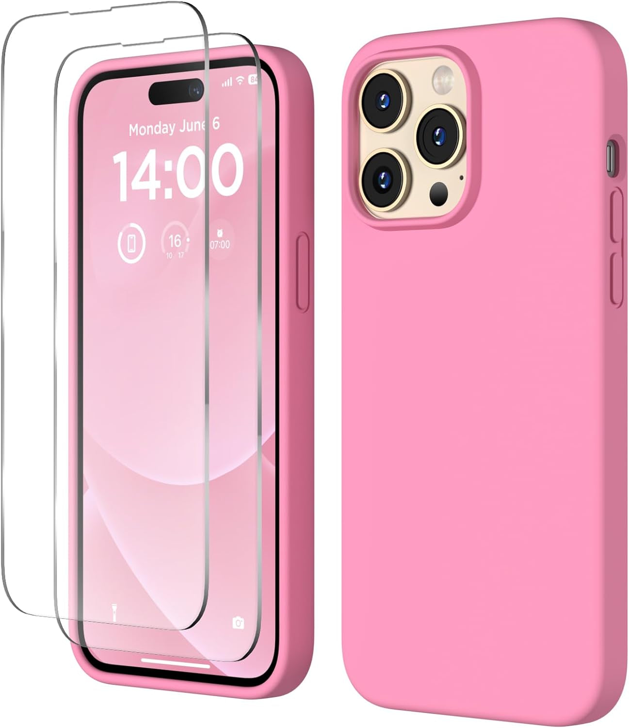 COFFKER Designed for Iphone 14 Pro Max Case, Liquid Silicone Case [2X Screen Protectors], Shockproof Slim Thin Protective Phone Case with Soft Anti-Scratch Microfiber Lining, 6.7 Inch, Calke Green  COFFKER Tender Pink  