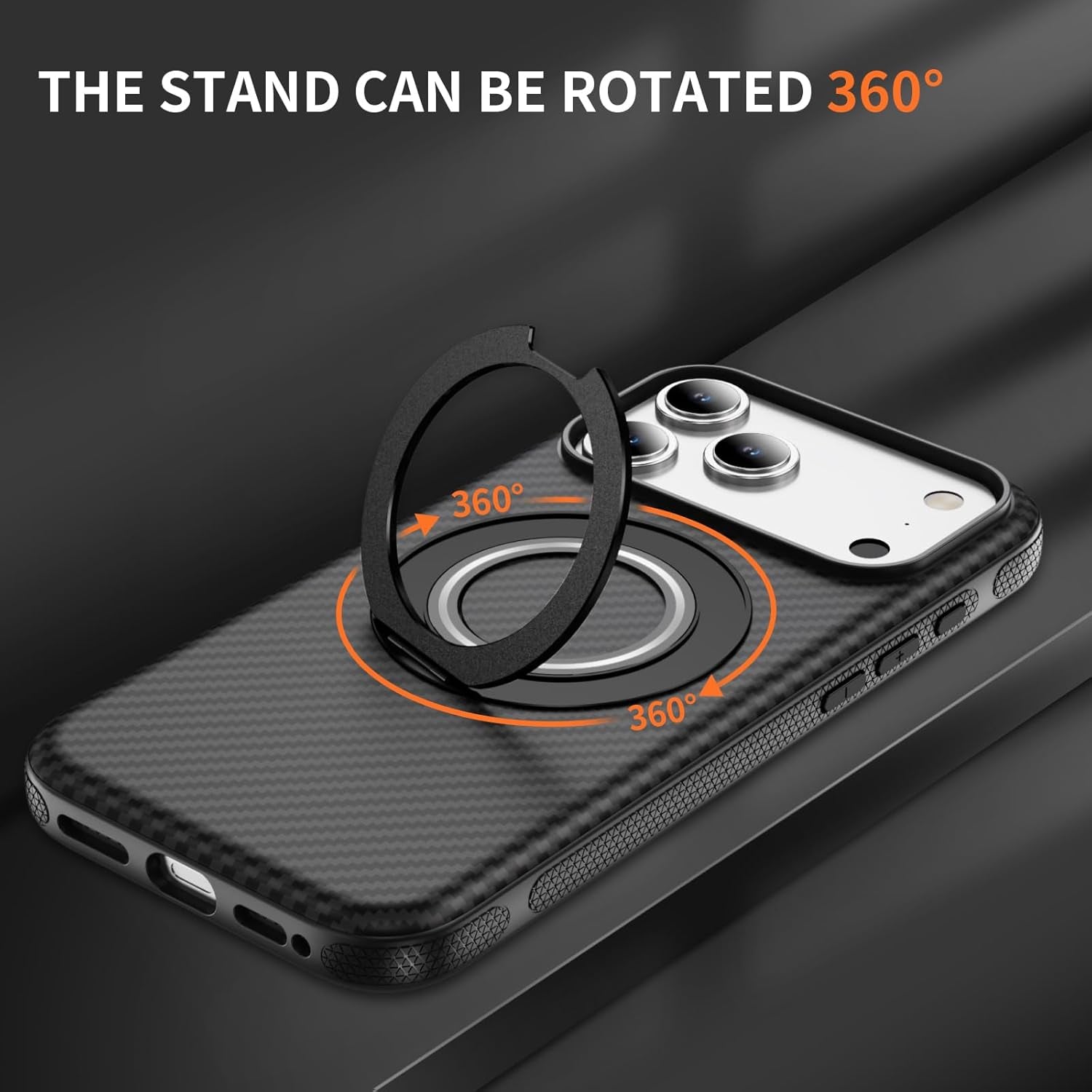 For Iphone 17 Pro Max Case with Belt Clip Holster, Carbon Fiber Design for 17 Pro Max Case[Compatible with Magsafe],Anti-Drop,With 360°Rotating Kickstand(For Iphone17Promax Regular Holster)